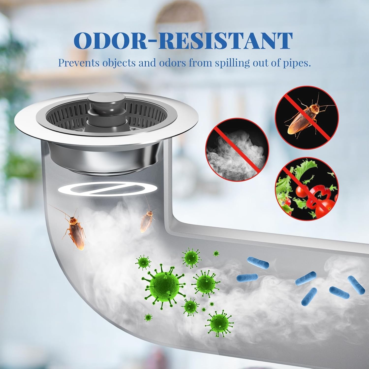 3in1 Kitchen Sink Drain Strainer & Sink Stopper,304 Stainless Sink Drain Stopper