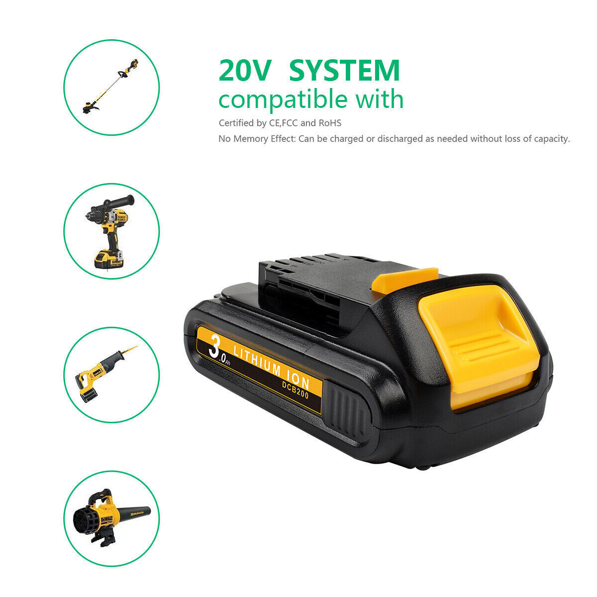 2Pack 20V For DeWALT 20 Volt Max 3Ah Lithium Ion DCB201 DCB203 DCB207 Battery