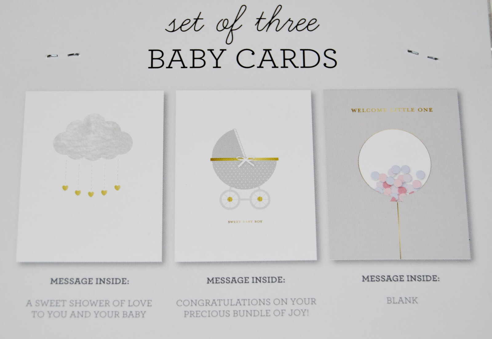 New Gibson Set of 3 Handmade Embellished Unisex Baby Shower Cards with Envelopes