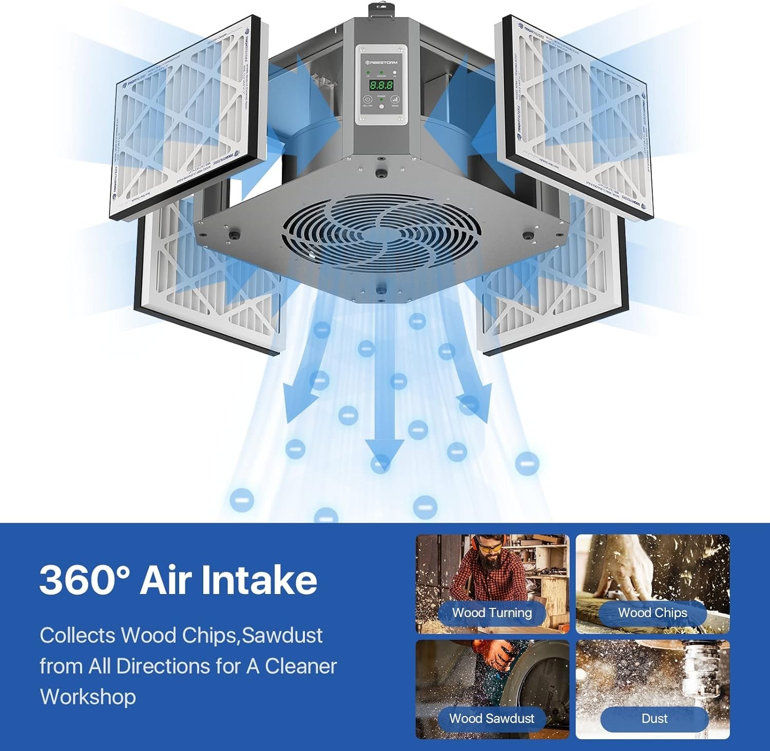 Abestorm DecDust 1350IG 360° Intake Air Filtr System Ionizer Shop Dust Collector