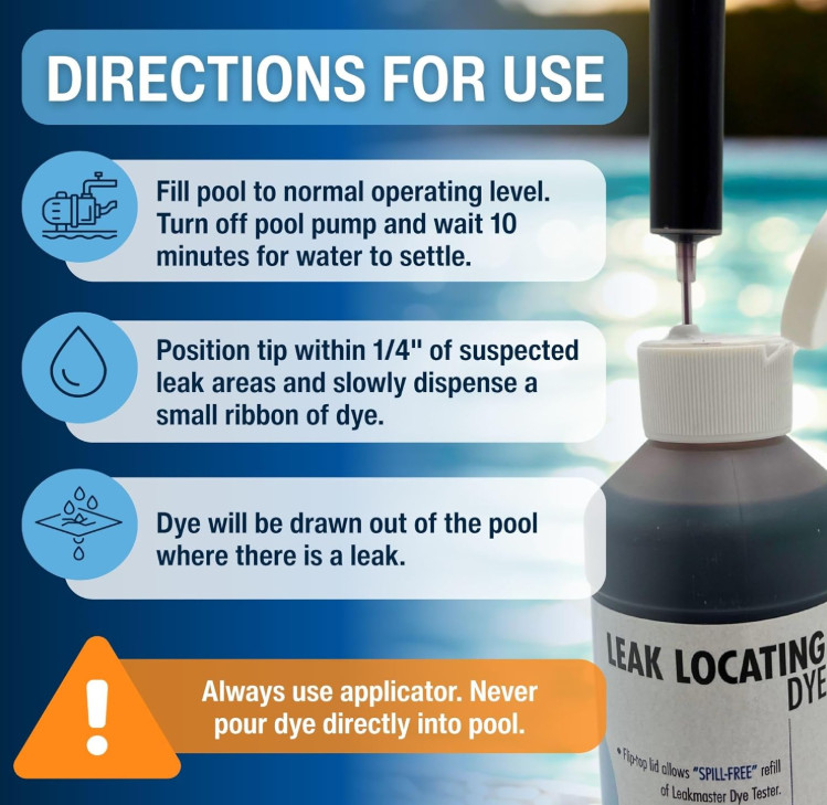 Leakmaster Pool Leak Detection Kit – 8 Oz Yellow Dye with Reusable Syringe –
