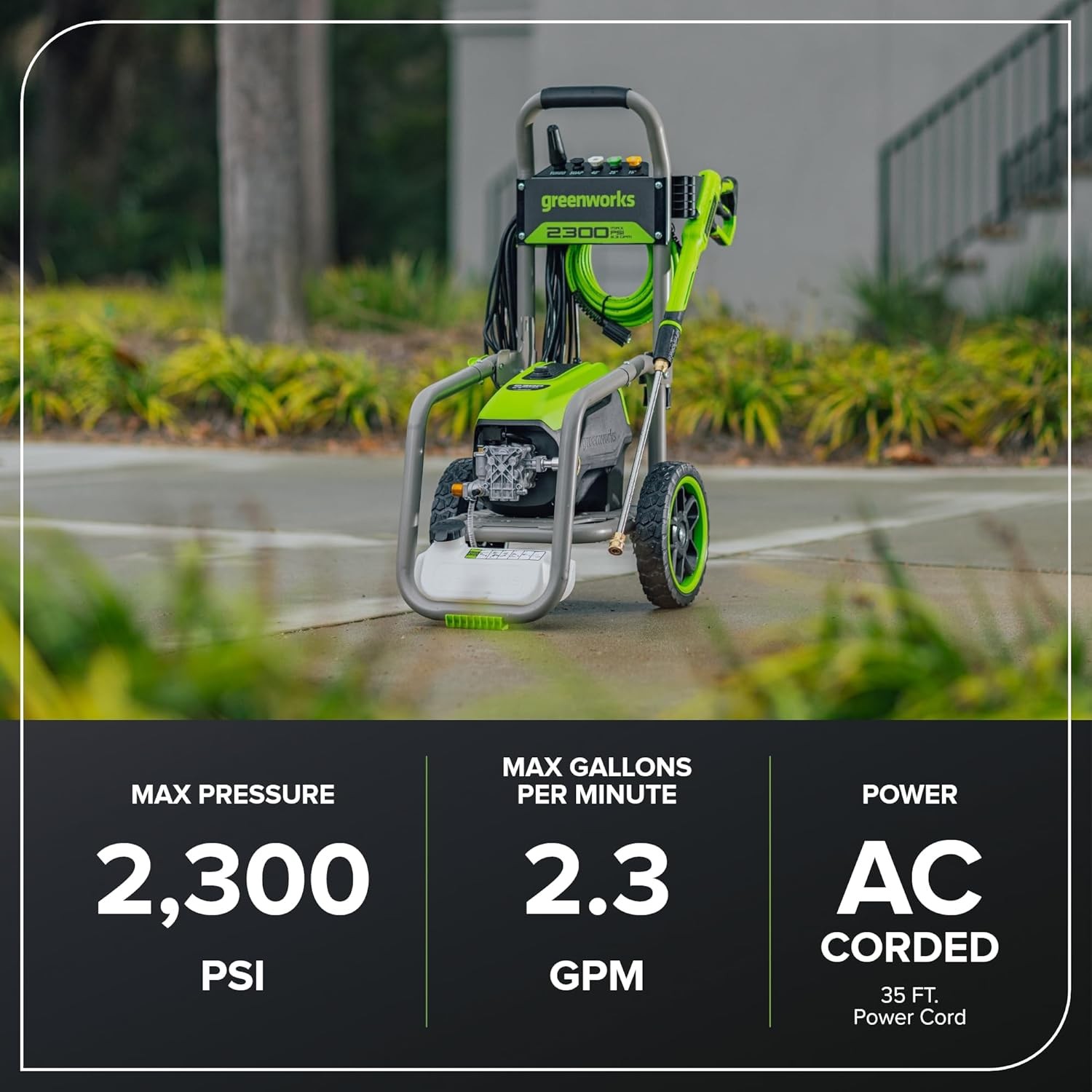 Greenworks 2300 PSI Electric Pressure Washer(Gen2) 35Ft Cord 25Ft Hose 5 Nozzles