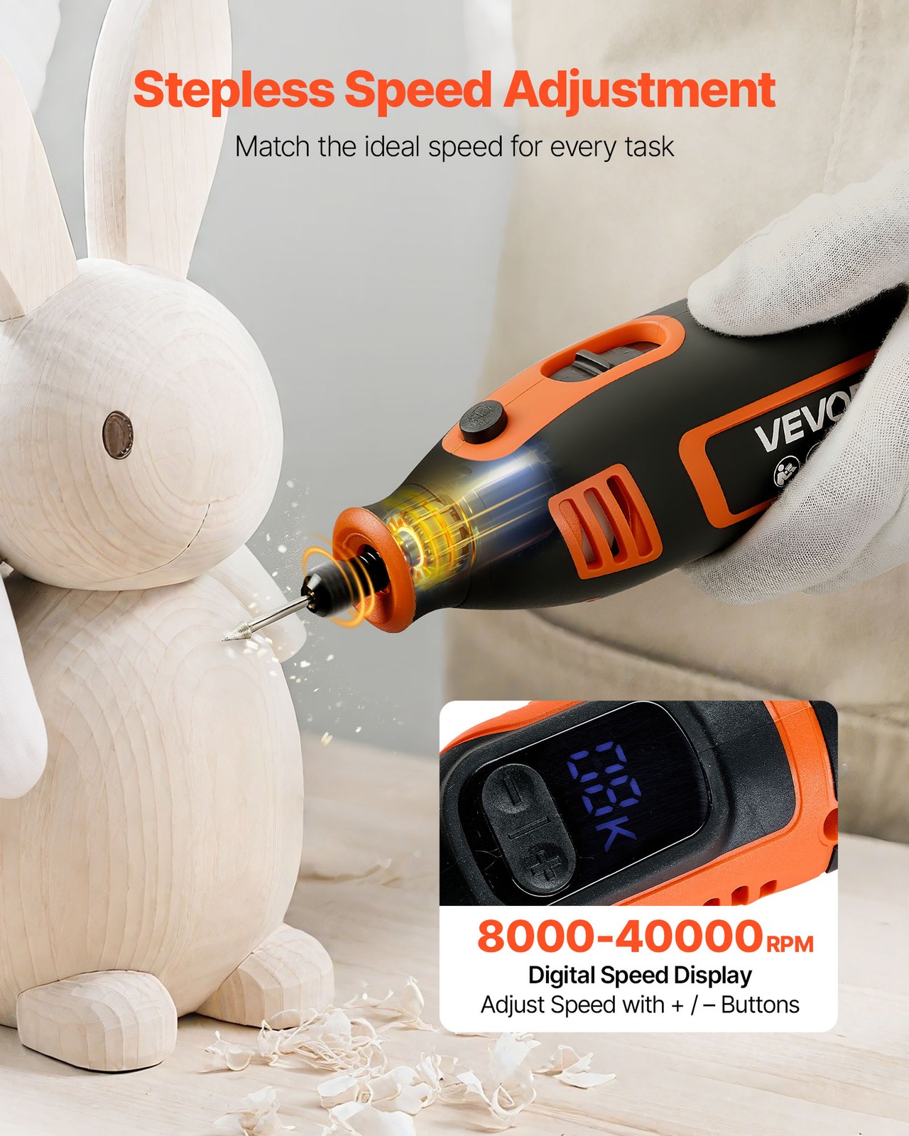 VEVOR 51-Piece Rotary Tool Kit 200W Mini Power Rotary Tool Corded 8000-40000RPM