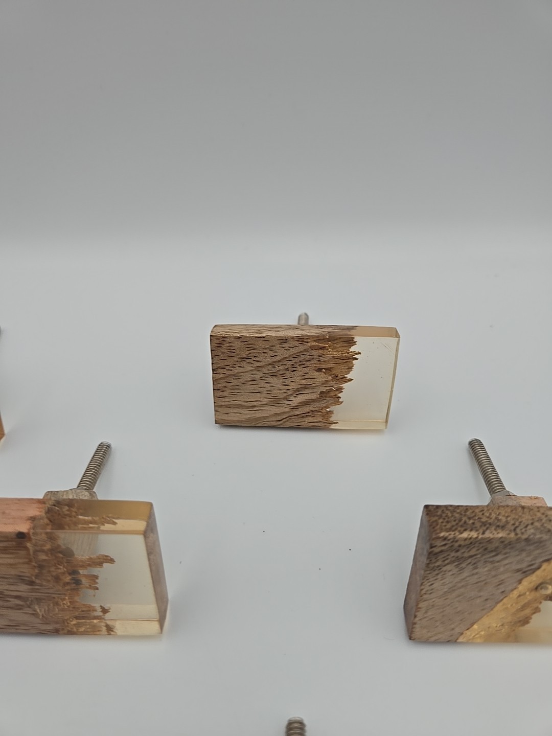 Modern Brutalist Wood & Resin Cabinet Drawer Knob set 12 Rectangular Shape READ