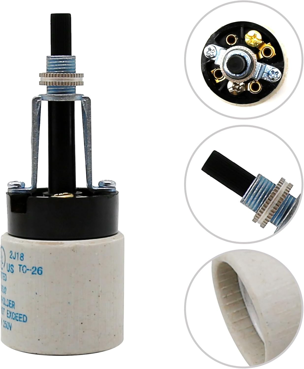 E26 Universal Ceramic Light Socket with Rotary Switch 250V 660W for Lamp…