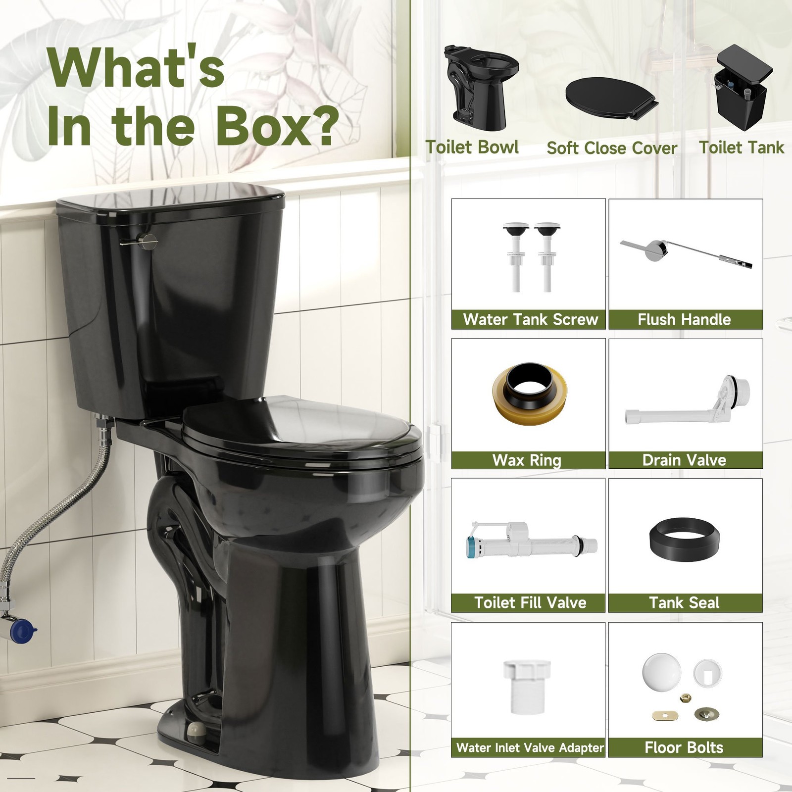 21″ Tall Two Piece Toilets for Seniors Elongated Bowl Soft-Close Seat 1.28 GPF