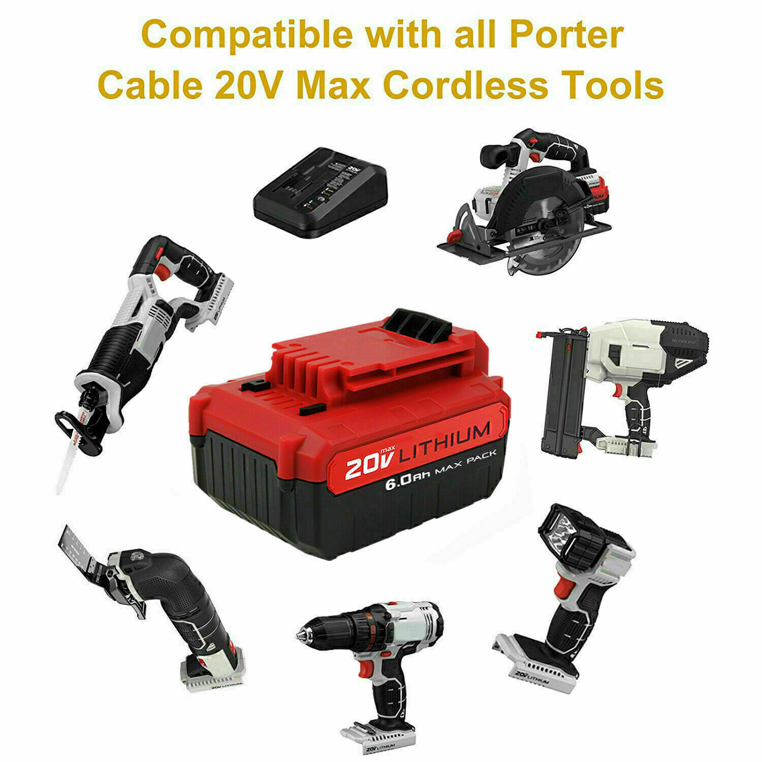 20 Volt Lithium-Ion 8.0AH Battery for PORTER CABLE 20V Max PCC680L PCC685L 2pcs