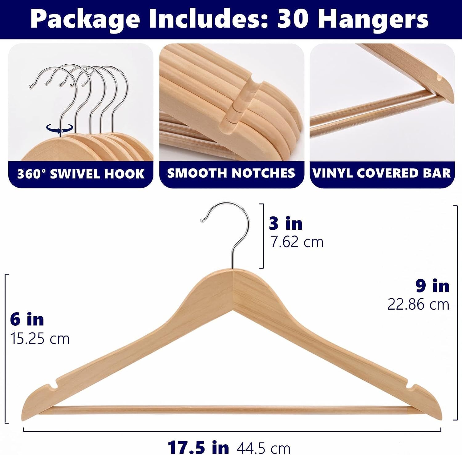 Wooden Hangers Pack of 10 20 & 50 & 100 Suit Hangers Premium Natural Finish Home