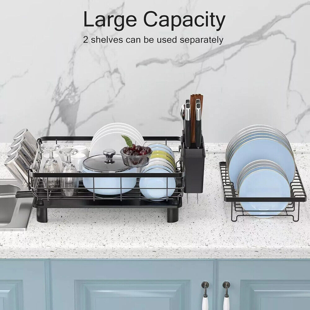 Over Sink Dish Drying Rack 2-Tier Stainless Steel Kitchen Shelf Cutlery Drainer