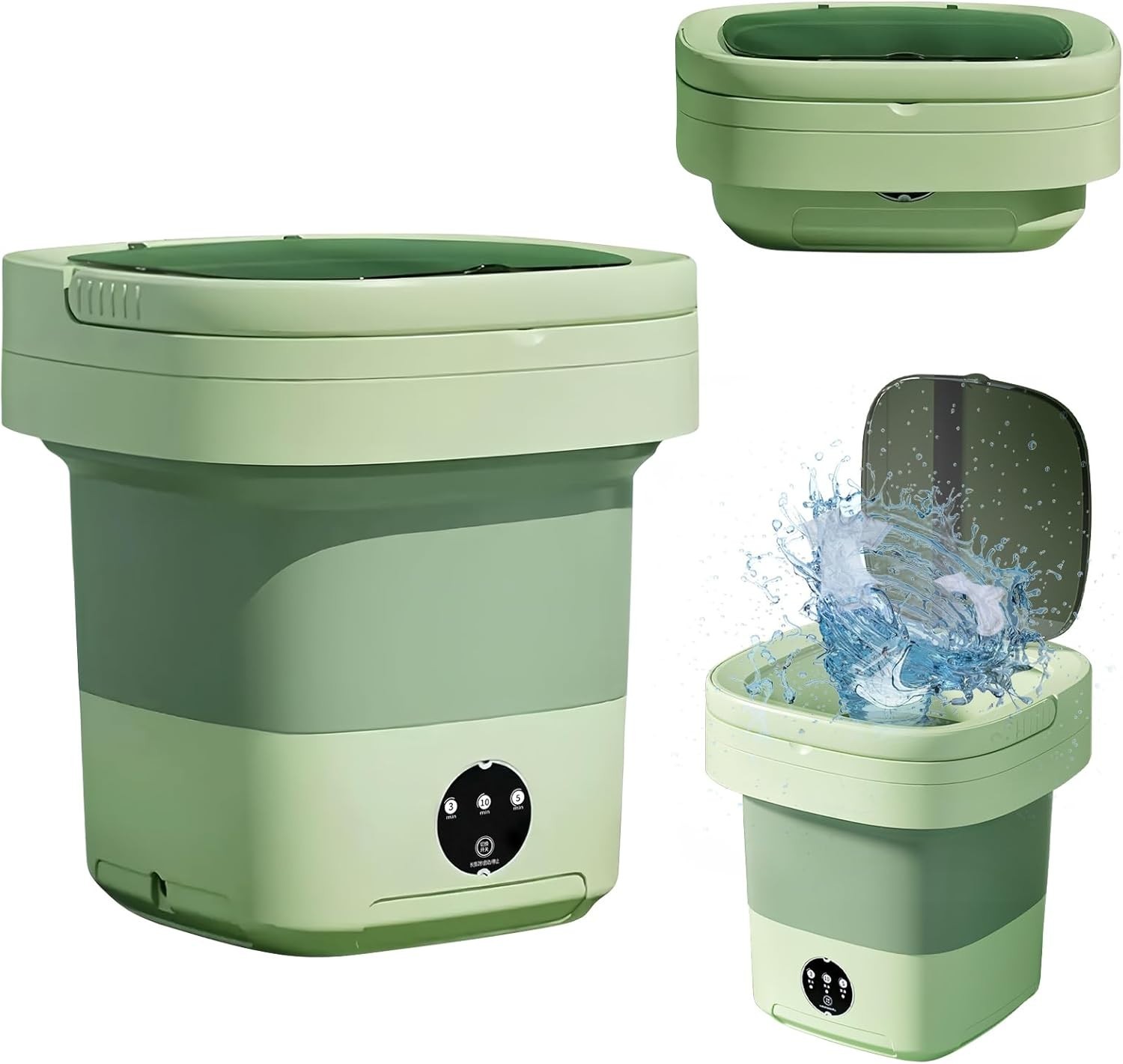 Portable Washing Machine, 11L Large Capacity, Green, Mini Washer for Underwear