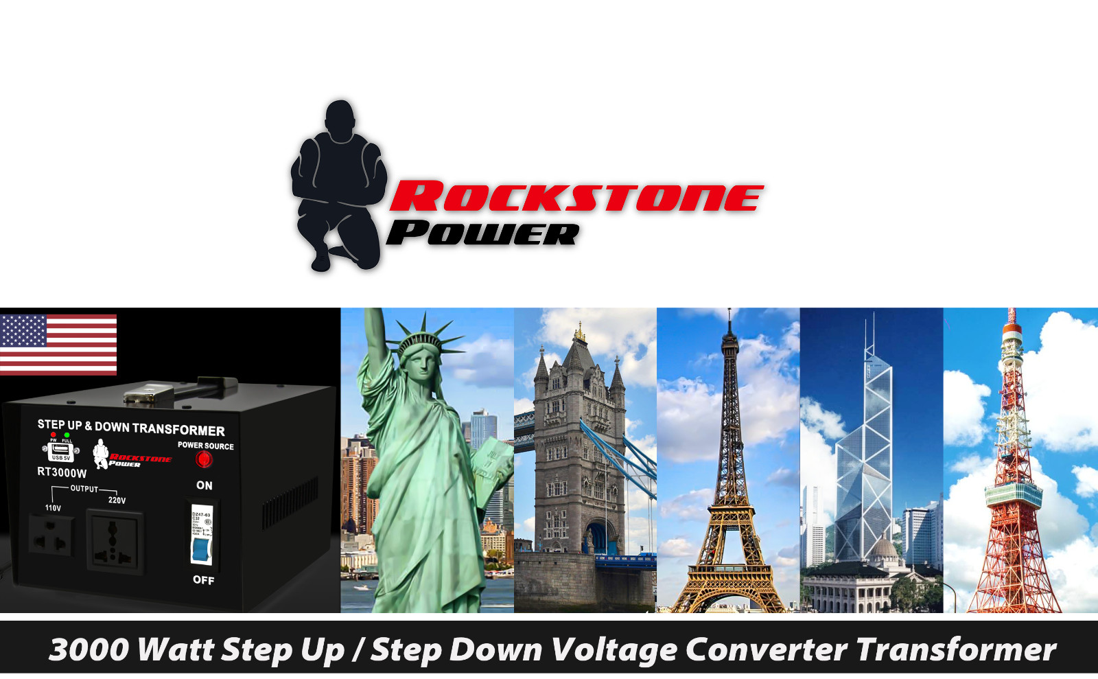 ROCKSTONE POWER 3000W Step Up/Down Voltage Converter Transformer 110V/220V