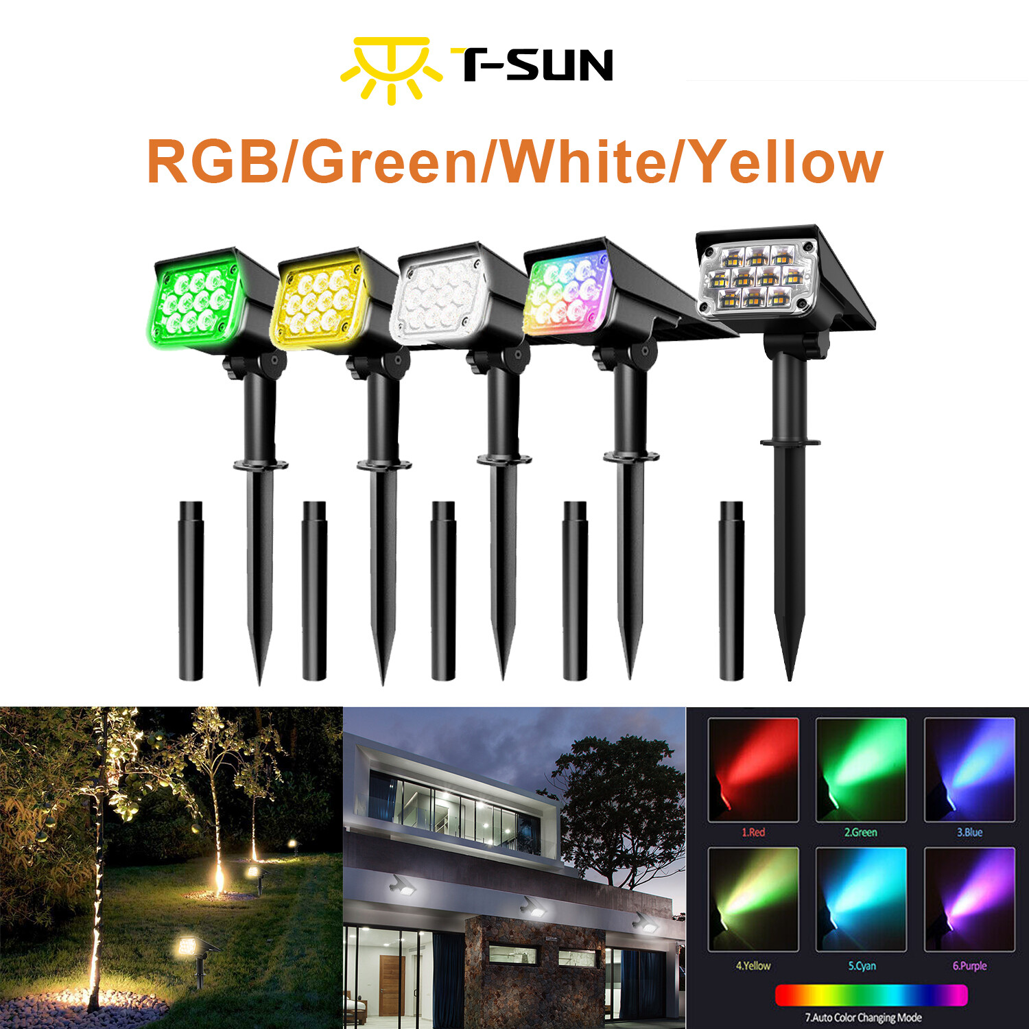 T-SUN Solar LED Power Spotlights Landscape Outdoor Garden Pathway Wall Lights US