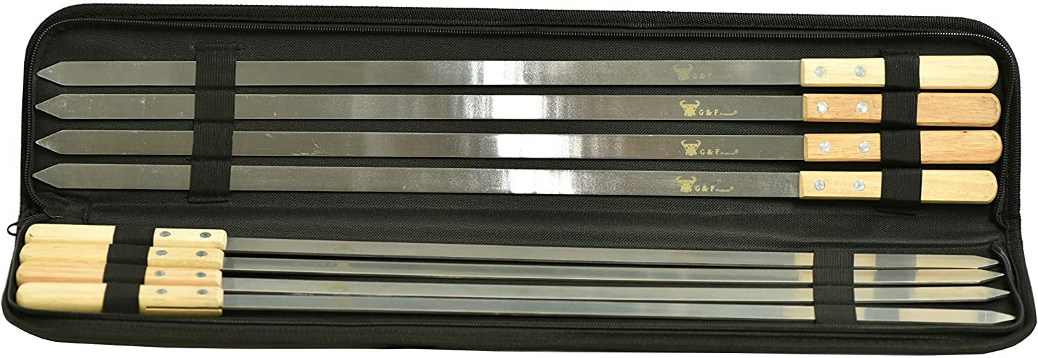 G & F – Large Stainless Steel Brazilian-Style BBQ Skewers with Hard Wood