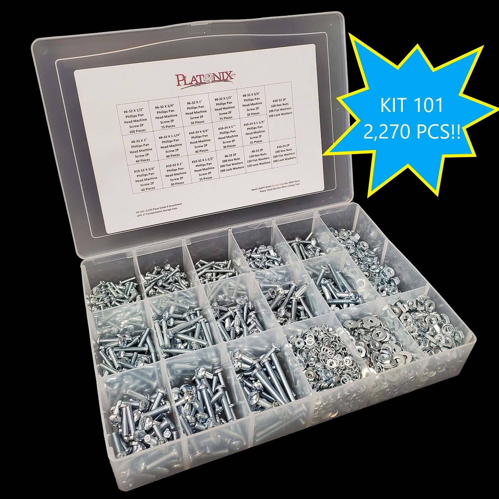(2,270) Pcs 6-32, 8-32, 10-24 10-32 Phillips Pan Head Machine Screws Assortment