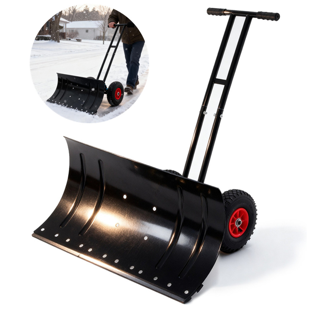 Snow Shovel 30″ Heavy Duty with Wheels Double Rod Adjustable Angle Height Handle