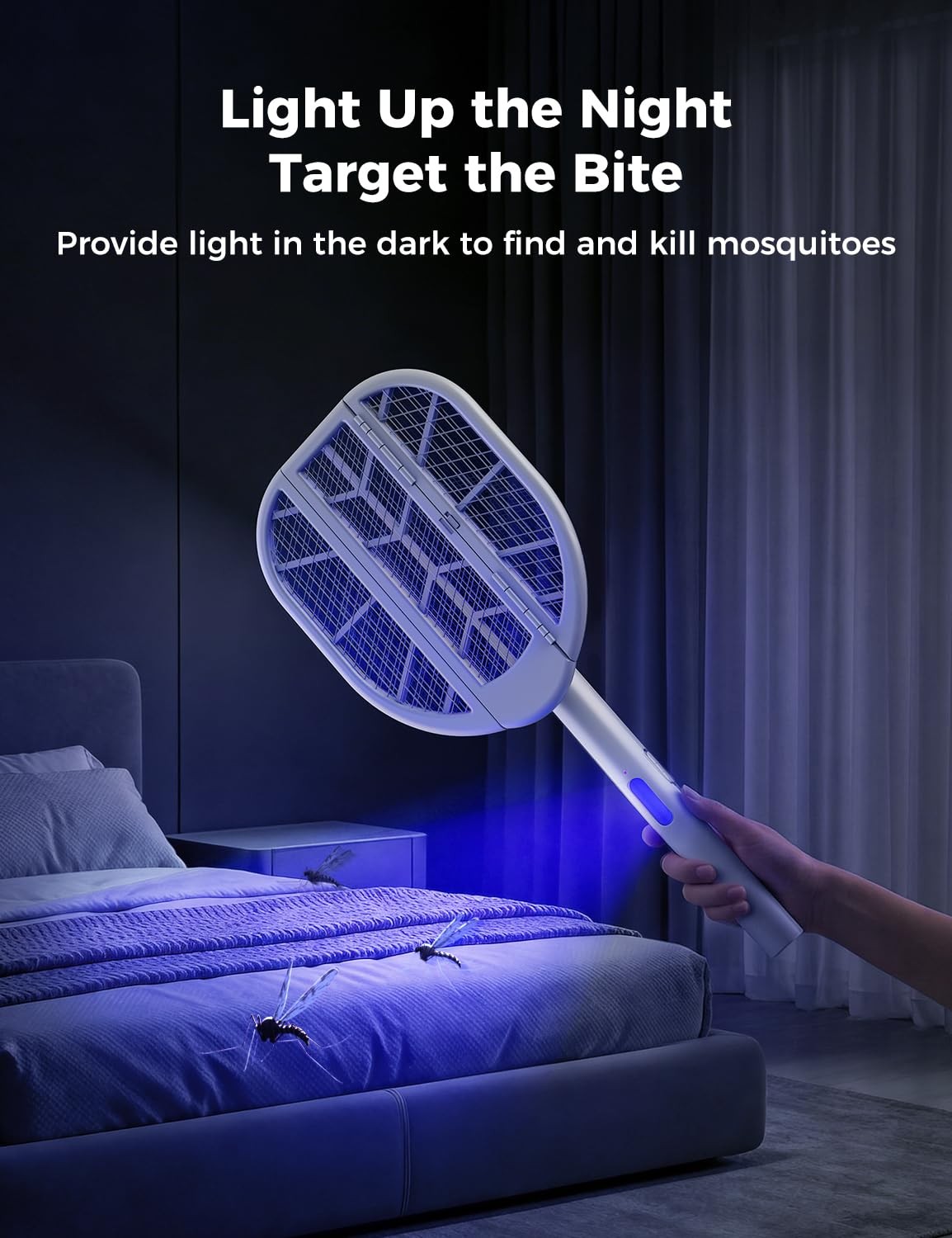 Sheevar 4000V Foldable Electric Fly Swatter 1500mAh Rechargeable Bug Zapper R…