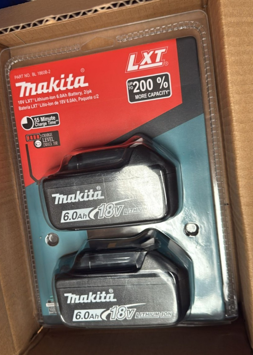(2) NEW Makita BL1860B-2 18V LXT Lithium-Ion 6.0 Ah Battery – USA SHIP