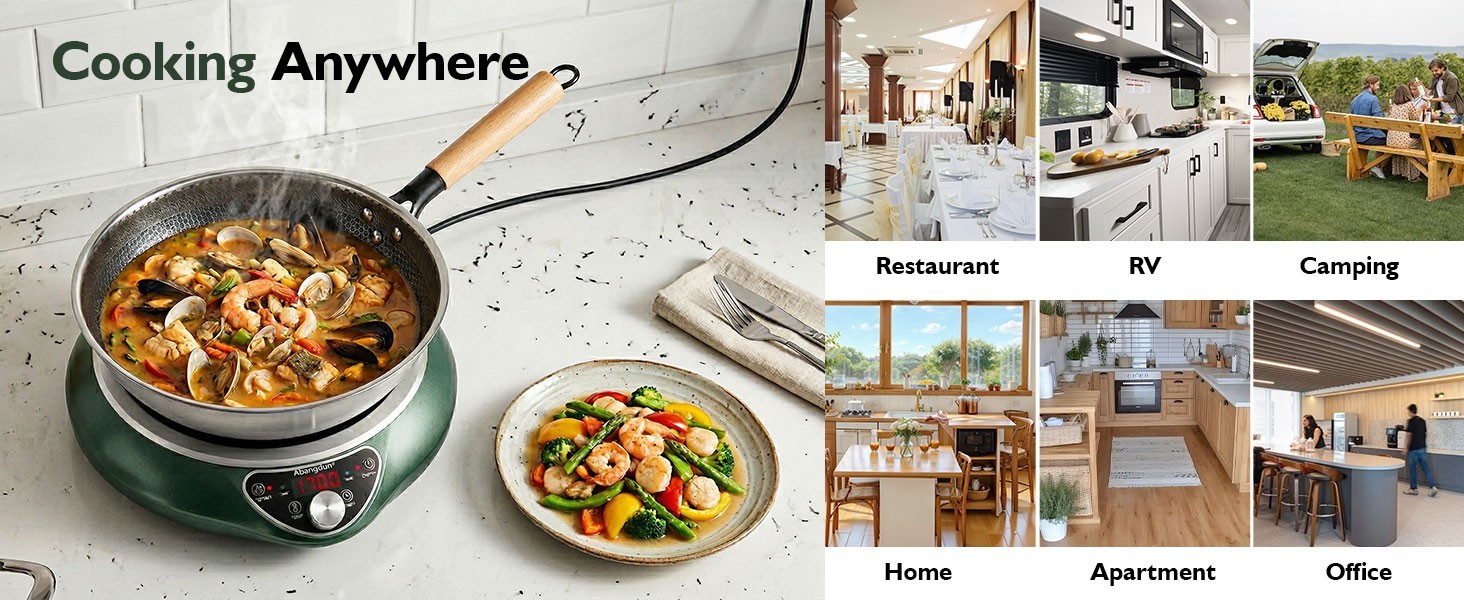 Abangdun 1700W 100V～185V Induction Cooktop Wok With Pan Electric Stove Burner