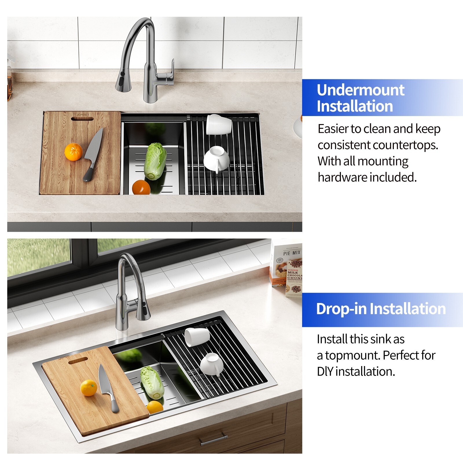 JOMOO 32″ Nano Coated Kitchen Sink Stainless Steel Single Bowl Undermount
