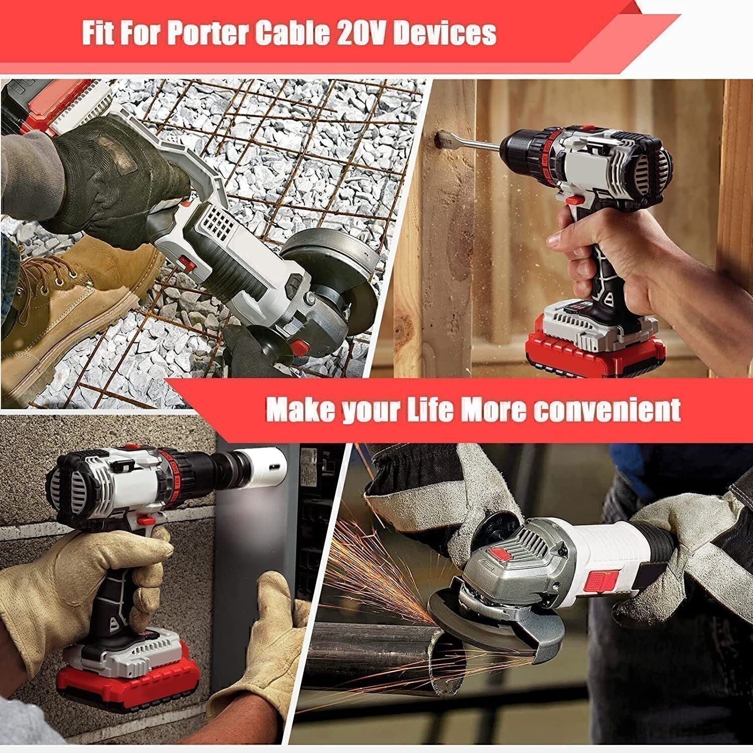 1-2PACK 8.0AH for PORTER CABLE 20 Volt Lithium-Ion Max PCC685L Battery &Charger