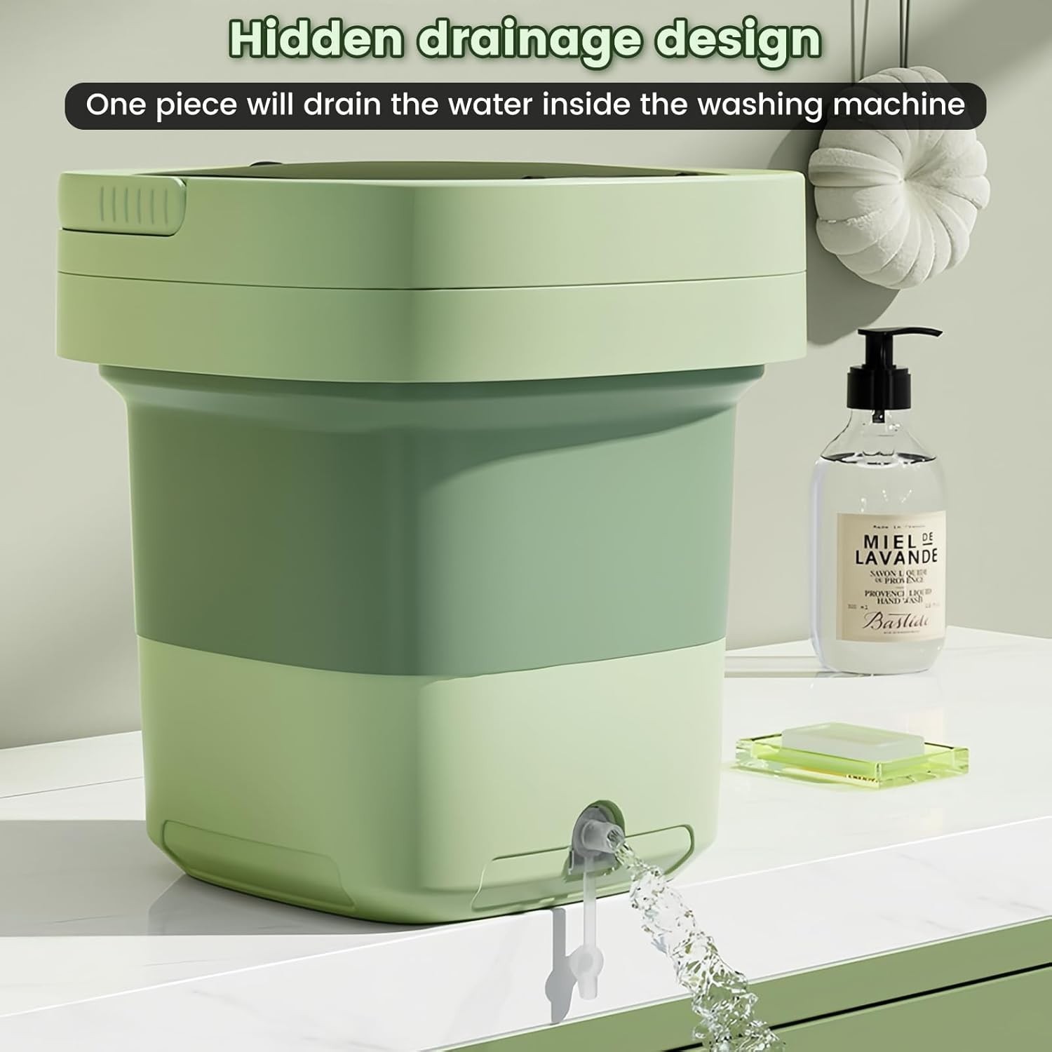 Portable Washing Machine, 11L Large Capacity, Green, Mini Washer for Underwear