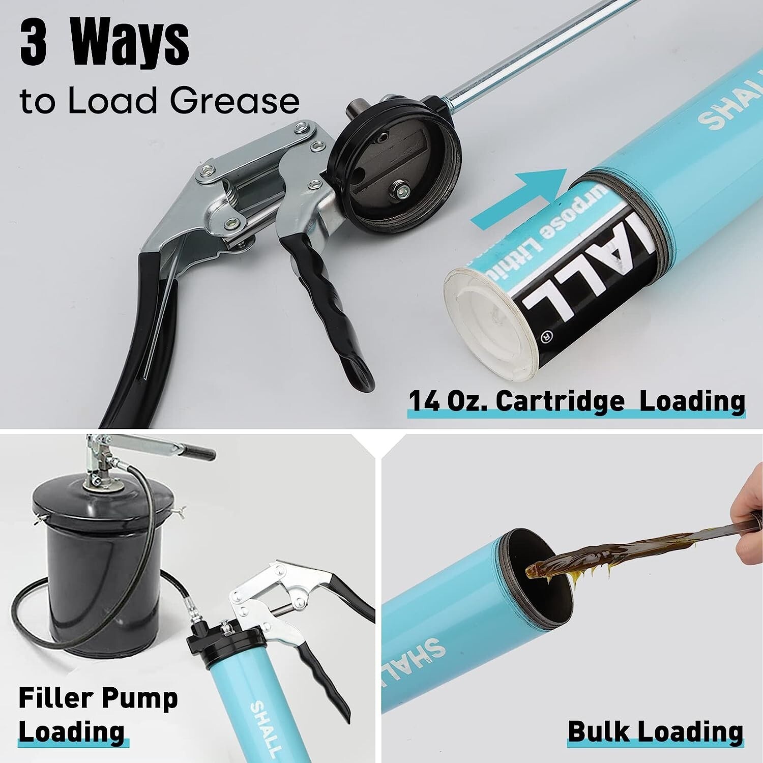 SHALL Professional Heavy Grease Gun, 7000 PSI Heavy Duty Pistol Grip Grease Gun
