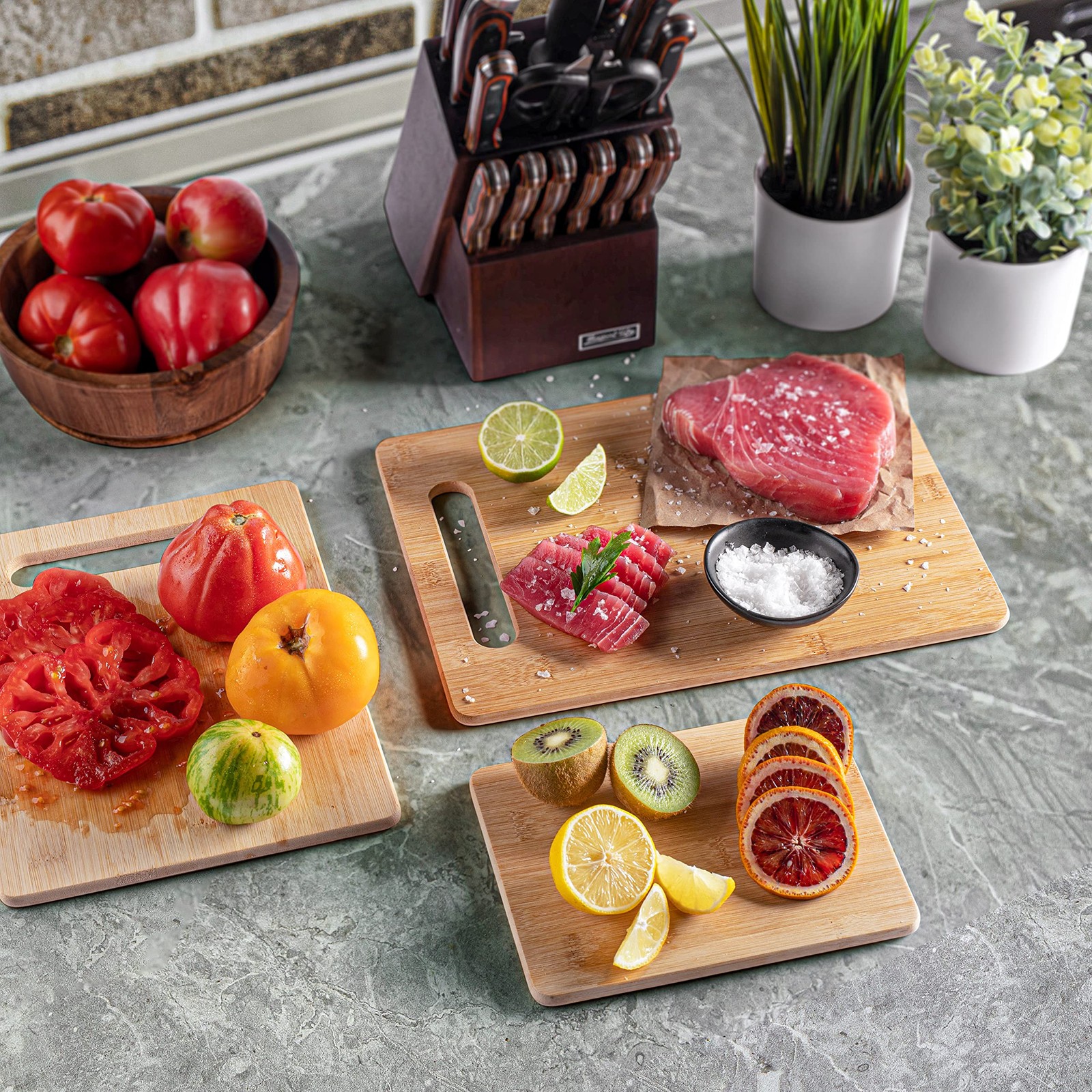 Bamboo Cutting Boards for Kitchen [Set of 3] Wood Cutting Board for Chopping Mea