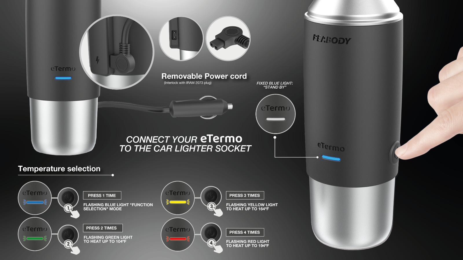 Peabody eTermo 12v Portable Vacuum Insulated Thermos With Water Heater, 16,90 fl