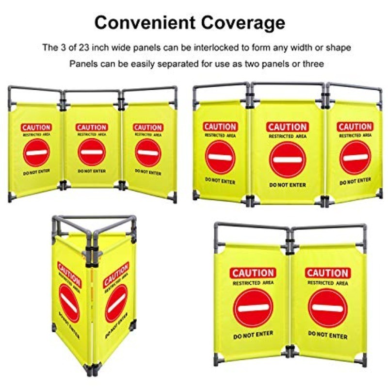 3 Panels Safety Barricade 5.8FT Foldable Security Sign Barrier Gate with Heavy D