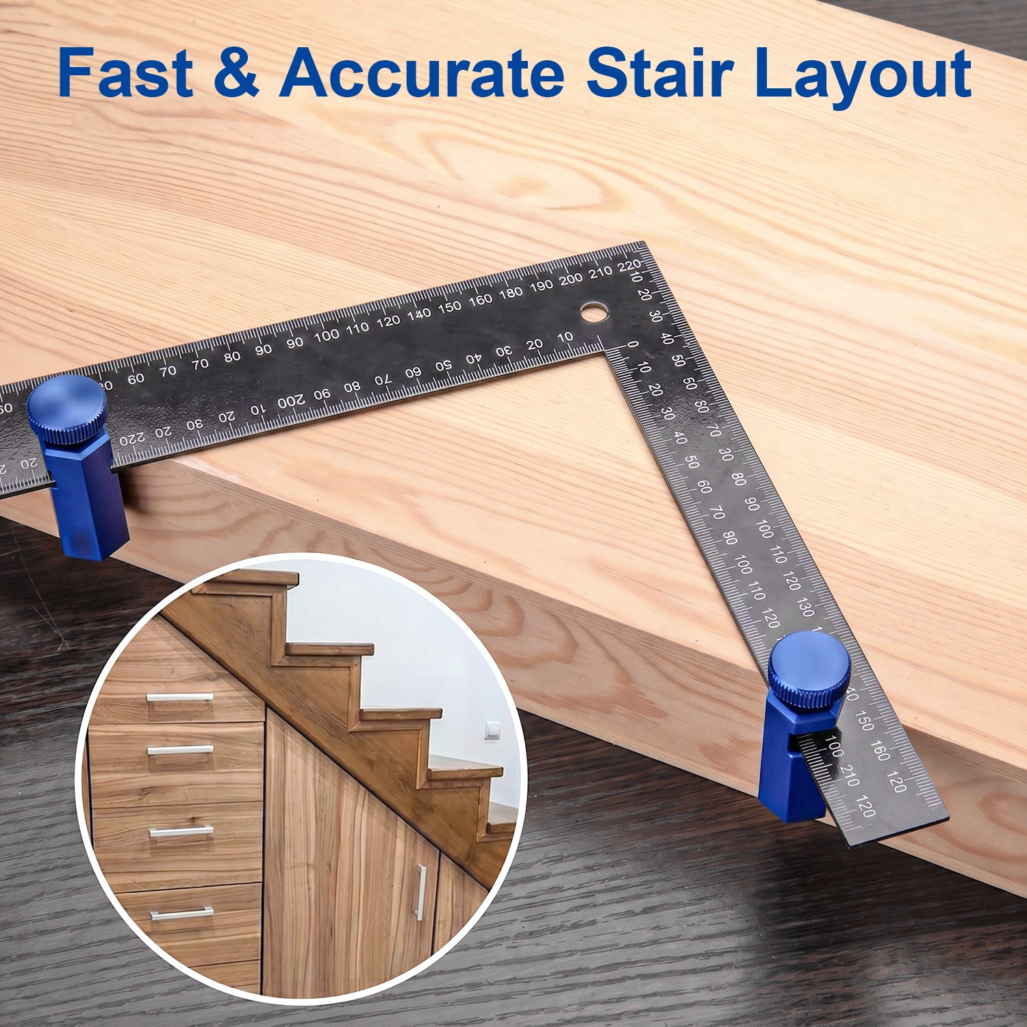 Tall Stair Gauges for Framing Square with Holder&Carabiner Knobs,Versatile Circu