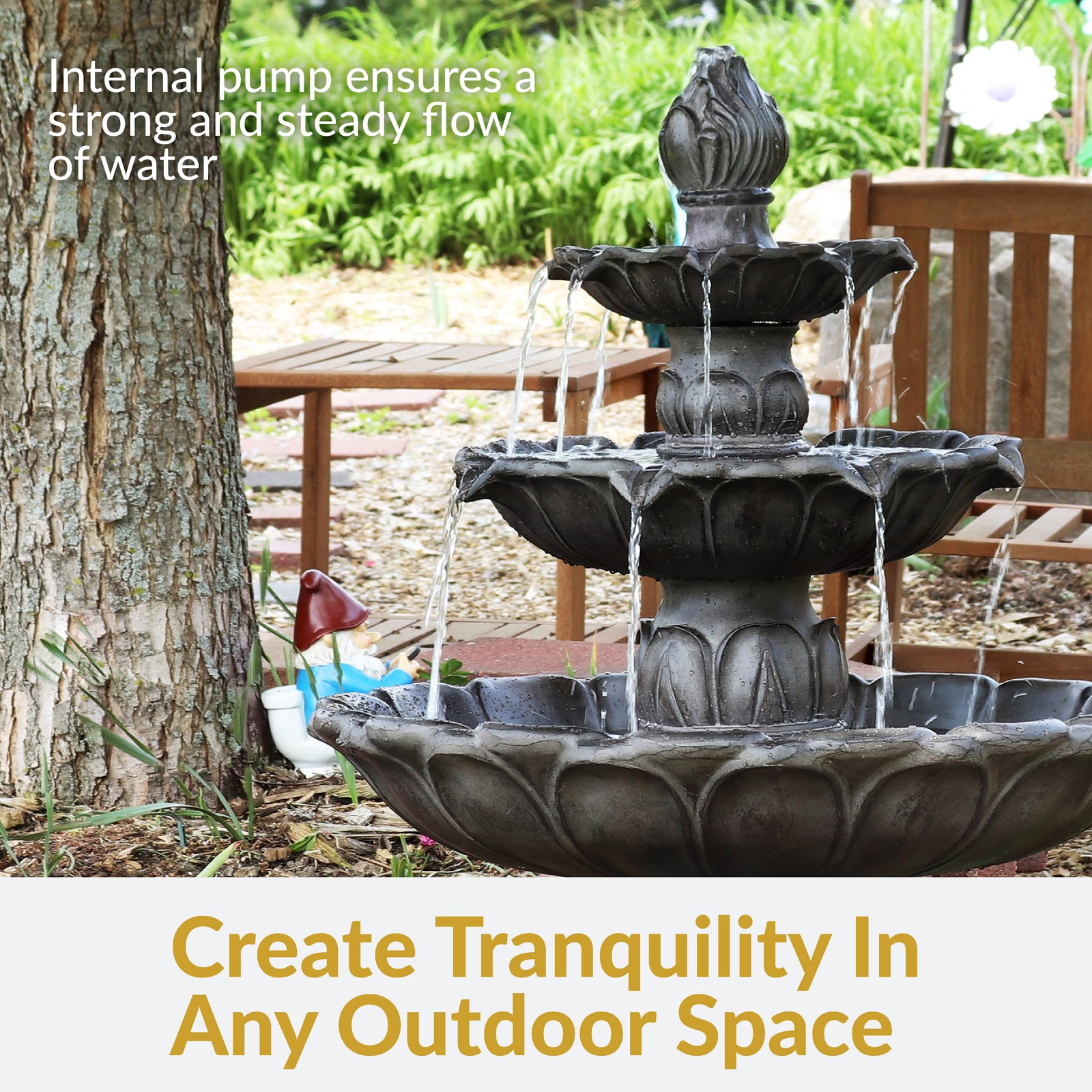 Classic Tulip Polystone Outdoor 3-Tier Fountain – Dark Brown by Sunnydaze