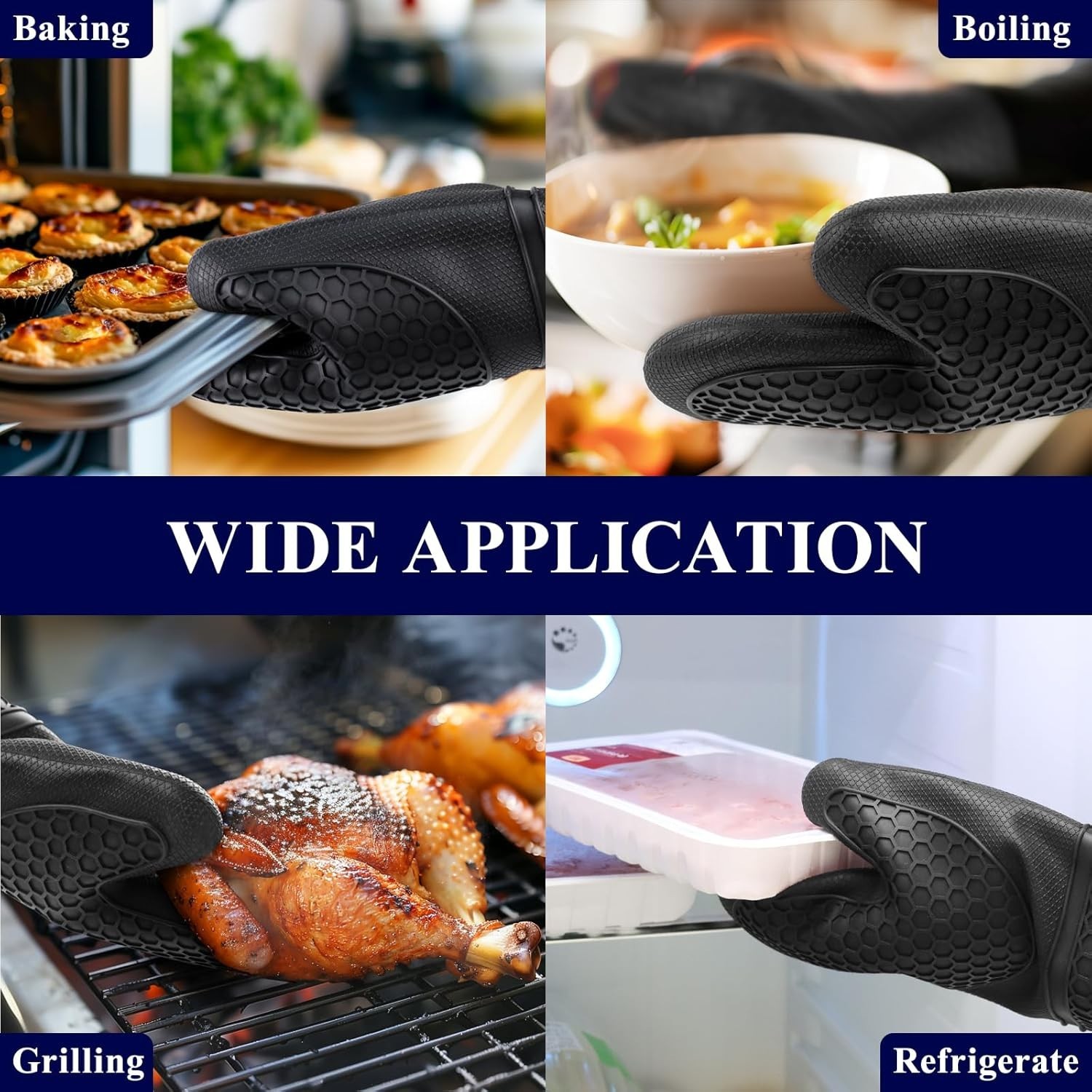 Silicone Oven Mitts Set of 2 – Heat Resistant, Non-Slip & Easy to Clean