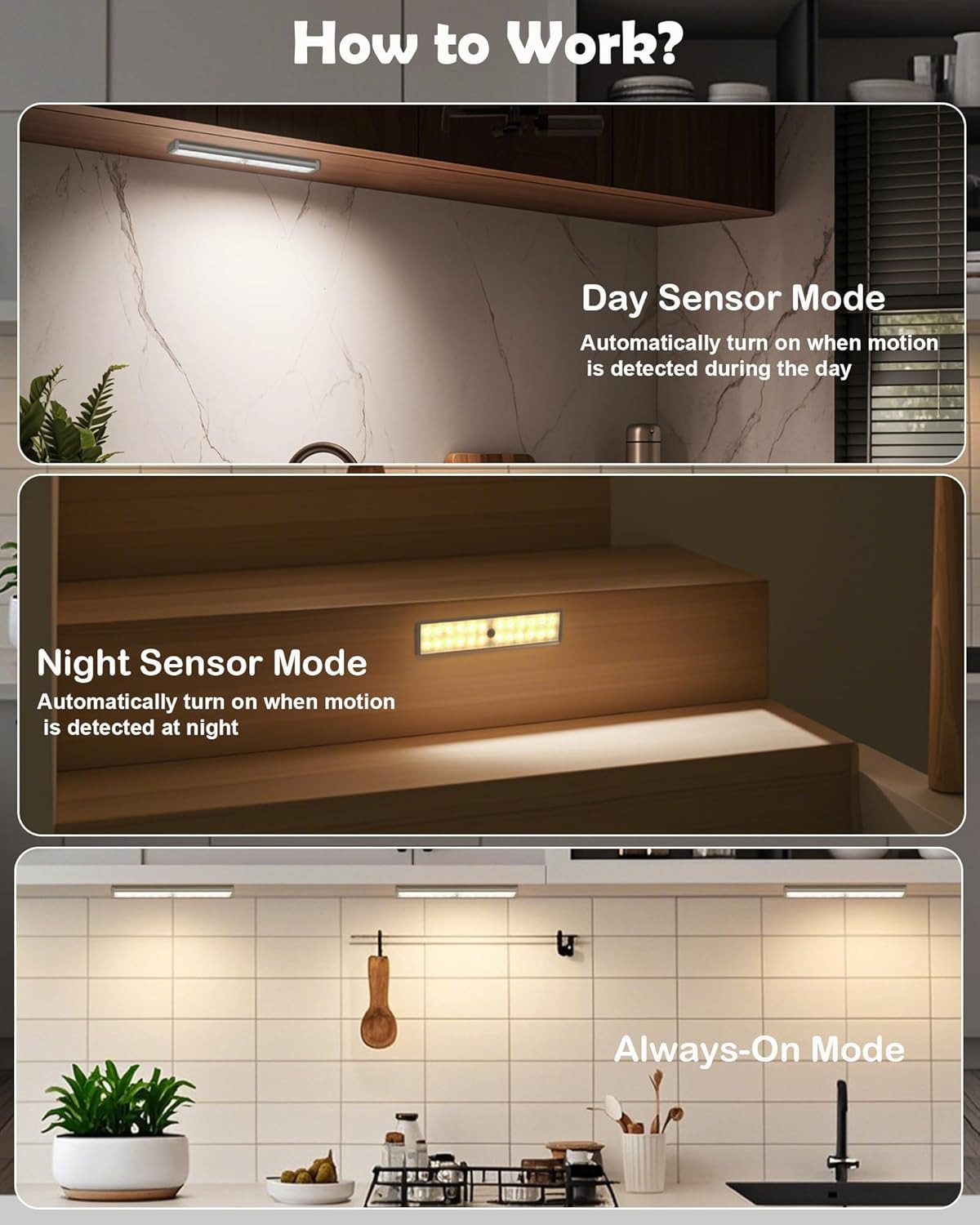 Motion Sensor Night Lights, 58-LED RGB Under Cabinet Lighting Wireless, 1100mAh