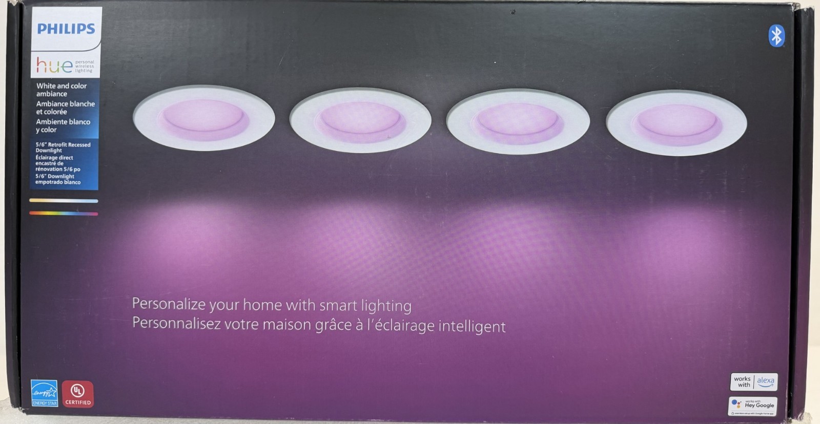 Philips Hue 5/6″ Recessed Smart Downlight (White & Color Ambiance, 4-Pack)