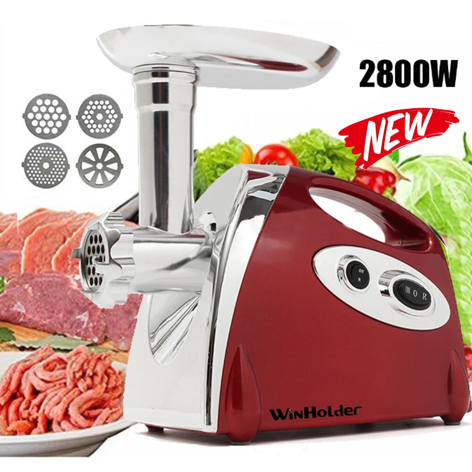 2800W Electric Meat Grinder Mincer Sausage Kibbe Maker Food Filler Machine Red