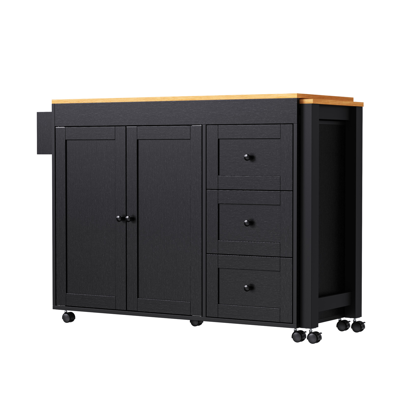 74.8 Inch Kitchen Island with Extendable Dining Table Rolling Storage Cart Power