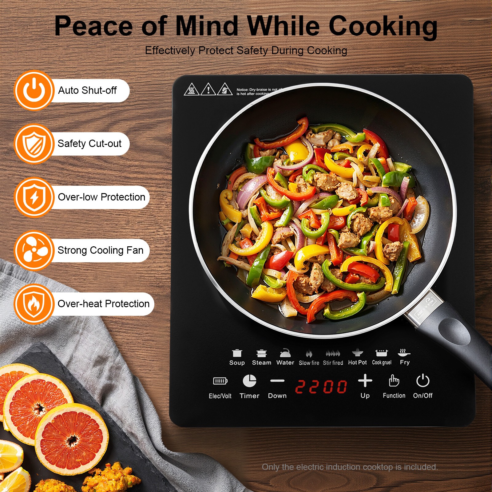 2200W Portable Kitchen Countertop Induction Cooktop Burner Electric Hot Stove