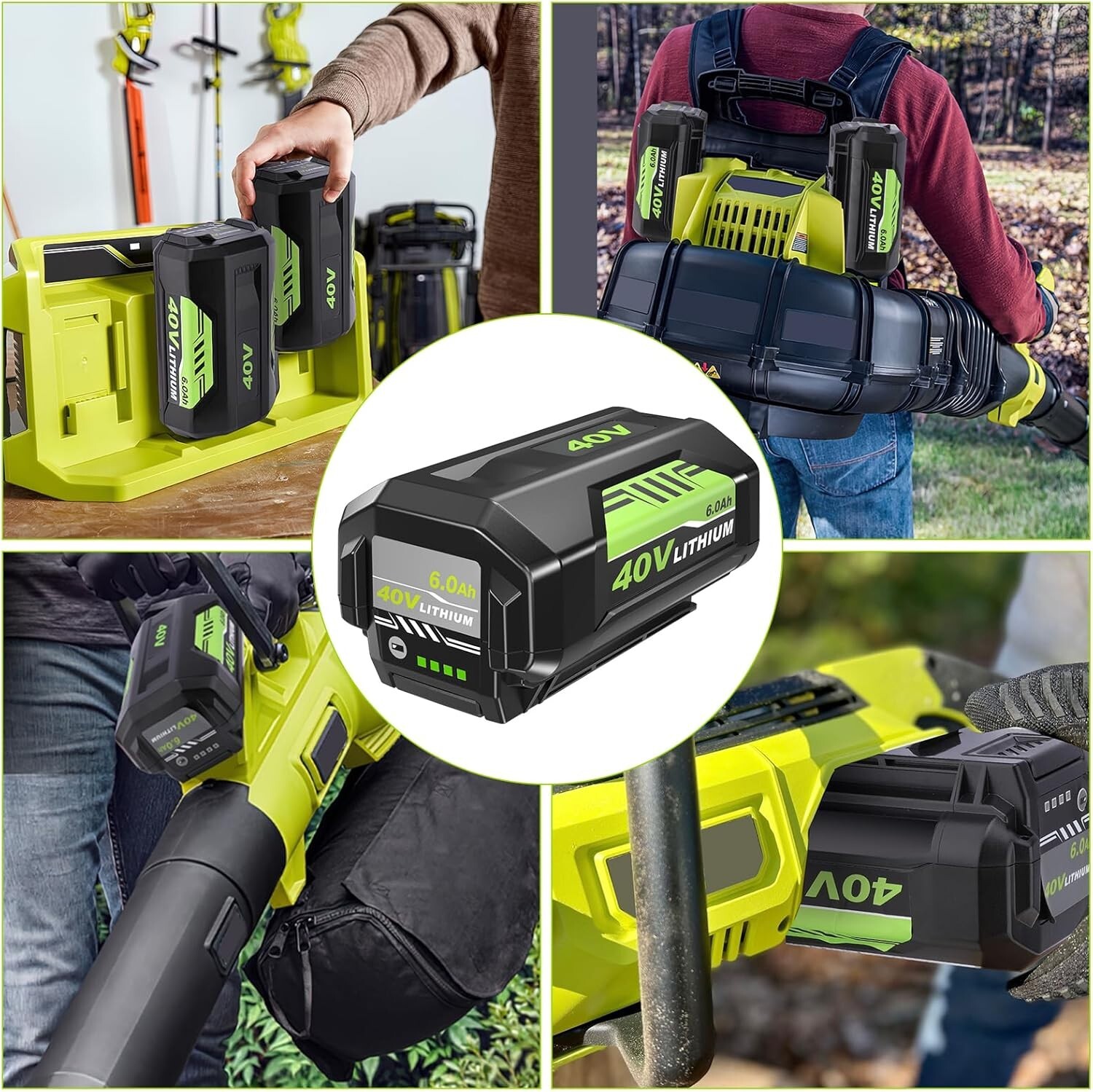 2 Pack 7500mAh OP4026 Replacement for Ryobi 40V Lithium Battery / Charger Combo