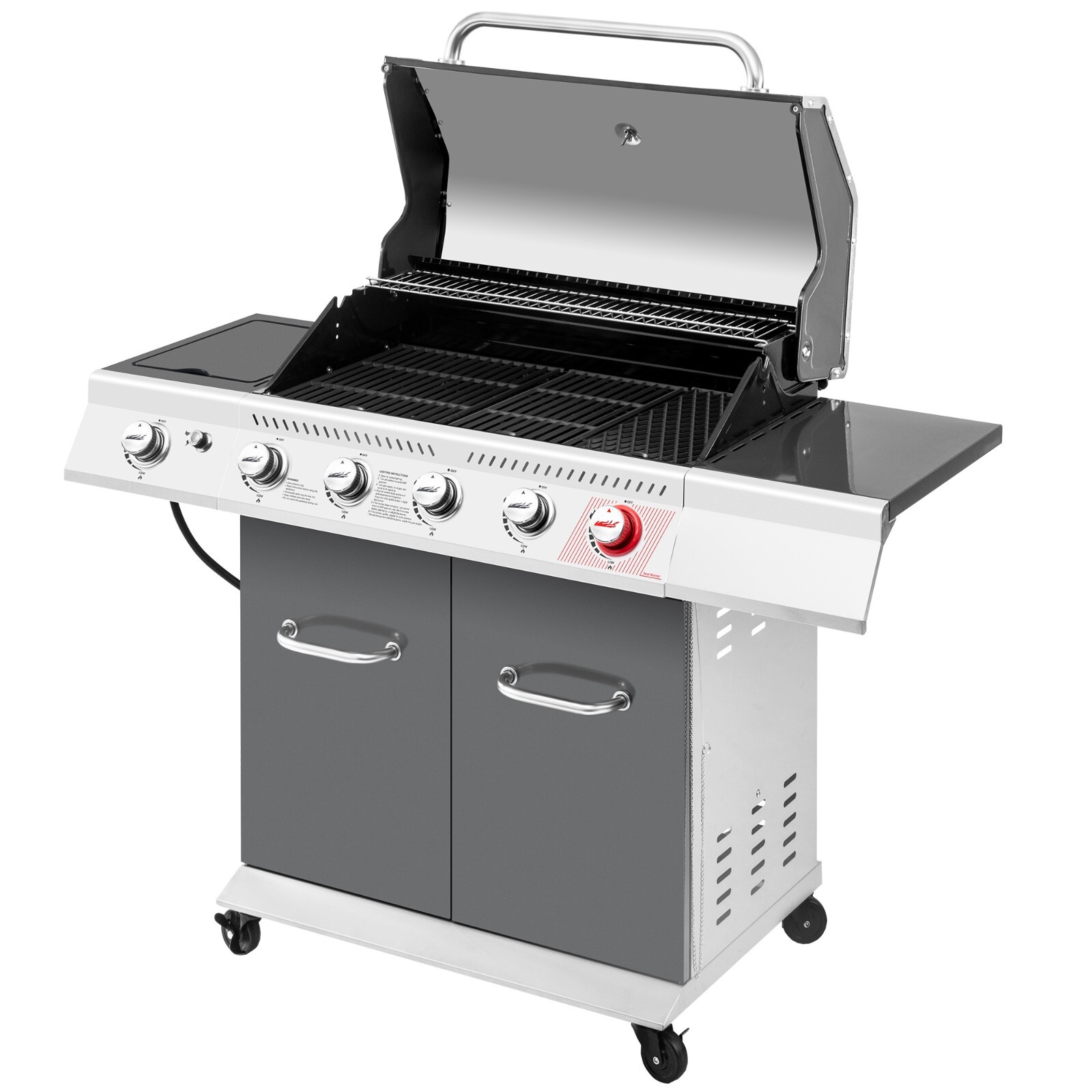 Royal Gourmet Deluxe 5-Burner Gas Grill with Sear Burner and Side Burner Grey