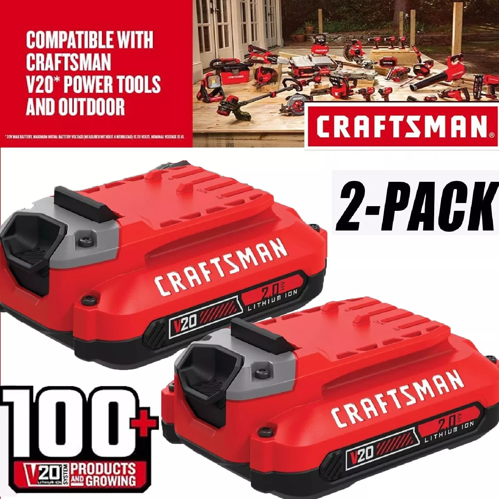 2PACK For Craftsman V20 20 Volt MAX Lithium Battery CMCB204 CMCB202 CMCB201 TOOL