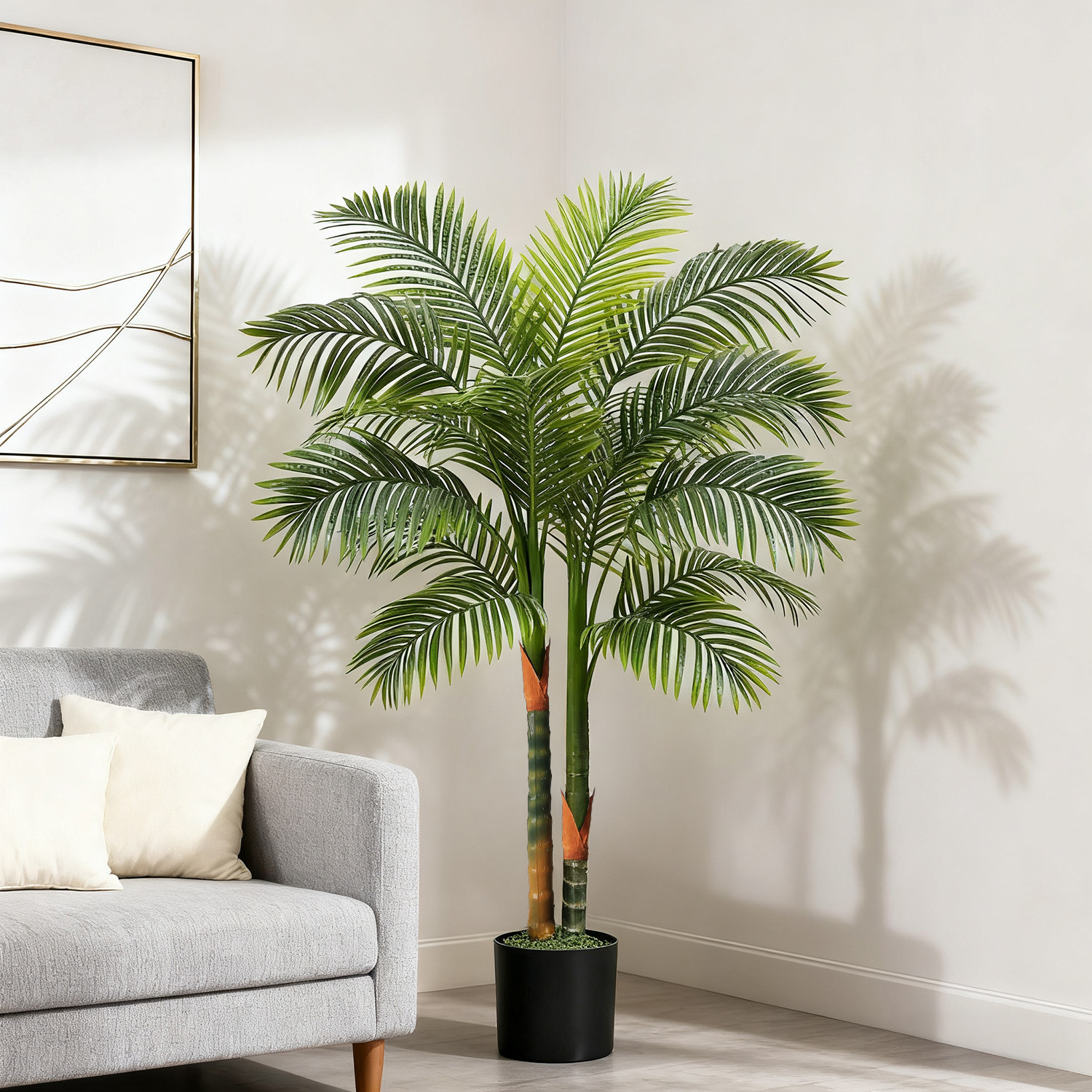NOVAROOT 6FT Double Golden Cane Palm Artificial Tree Lush Realistic Home Decor