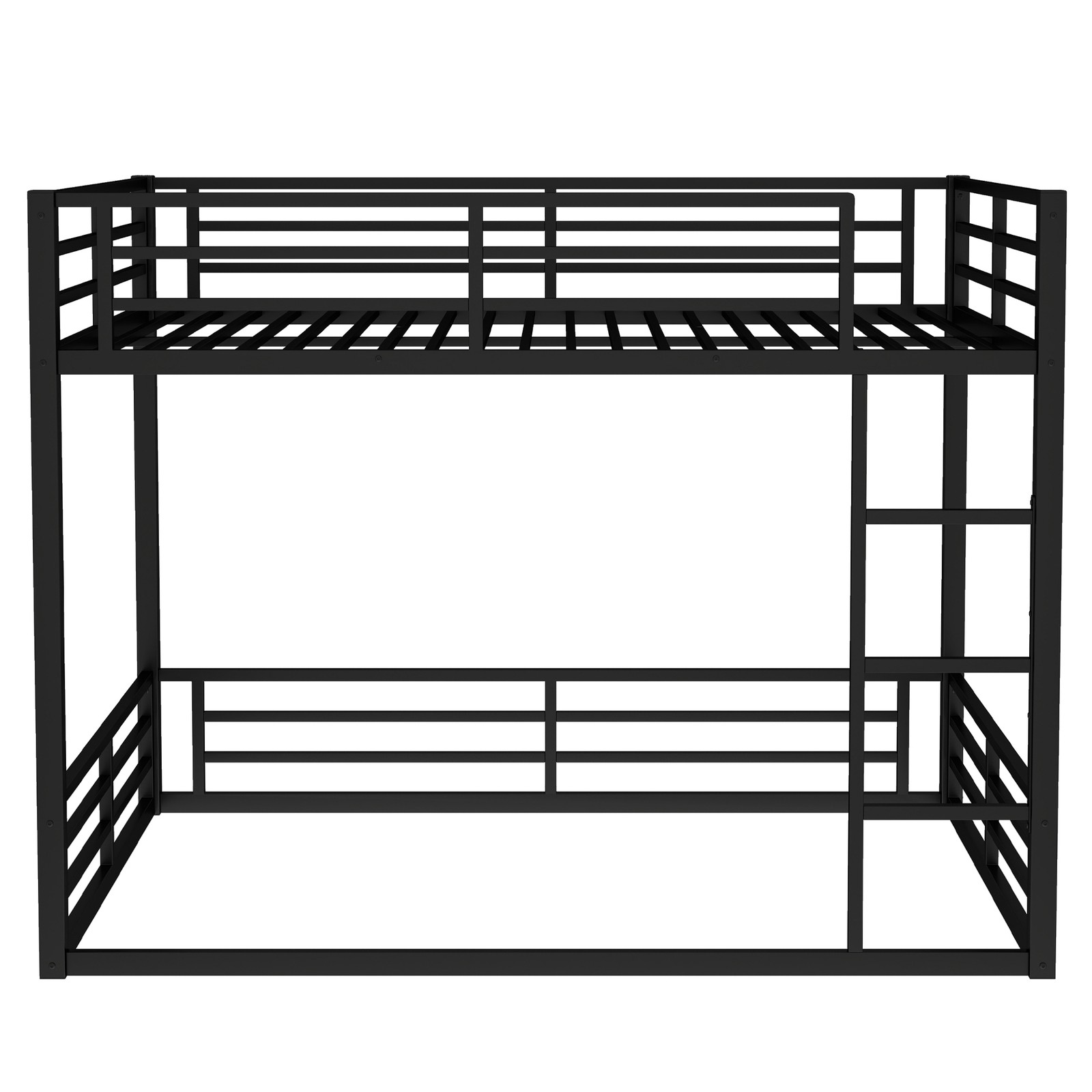 Metal Bed Frame Queen over Queen Bunk Bed for Teens and Adults Bedroom Black Bed