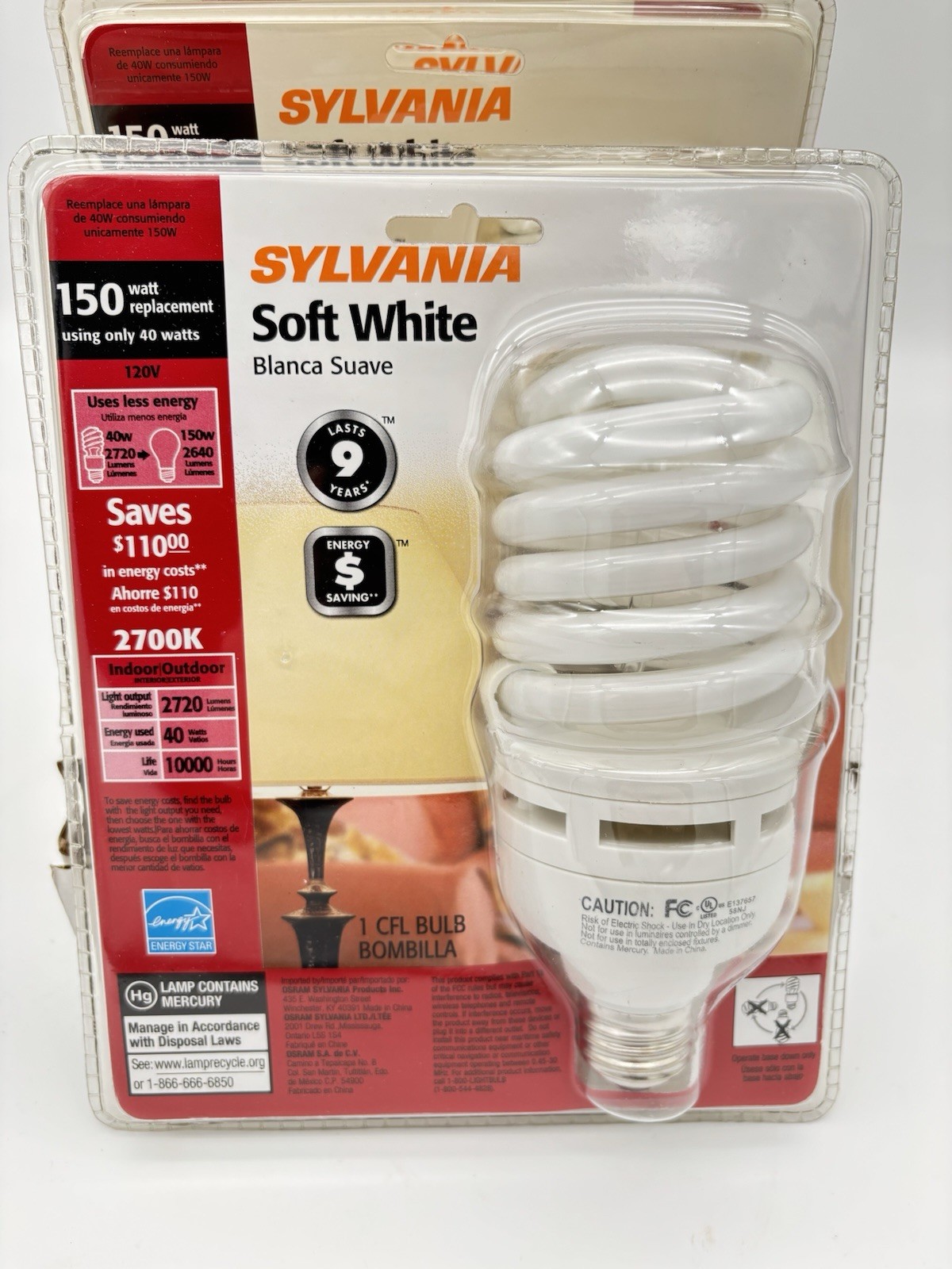 (10 pk) SYLVANIA 150w Equivalent Light Bulbs CF40EL/TWIST/827 2700K Soft White