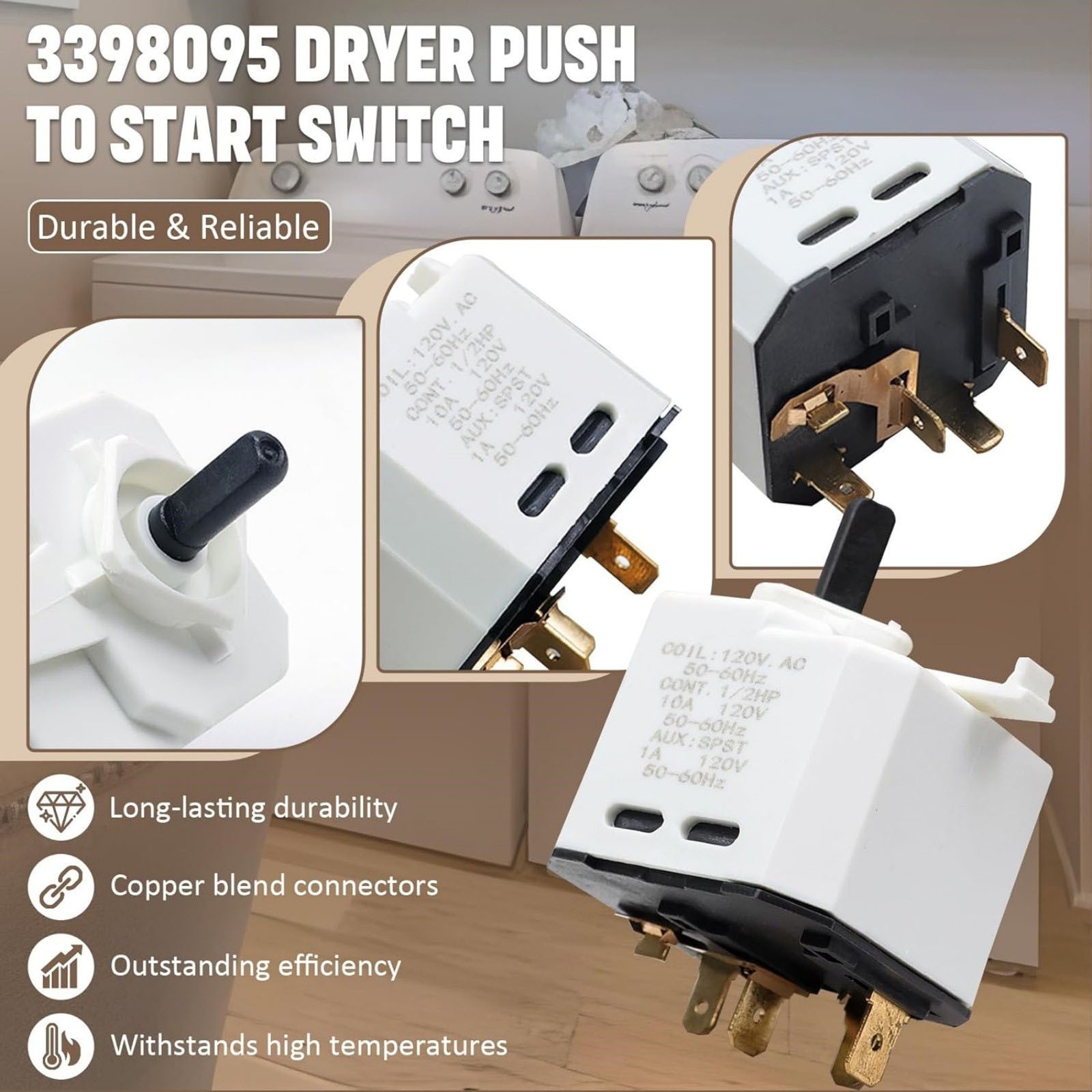 Dryer Start Switch for Whirlpool Kenmore Plastic Metal Replaces PS11741493