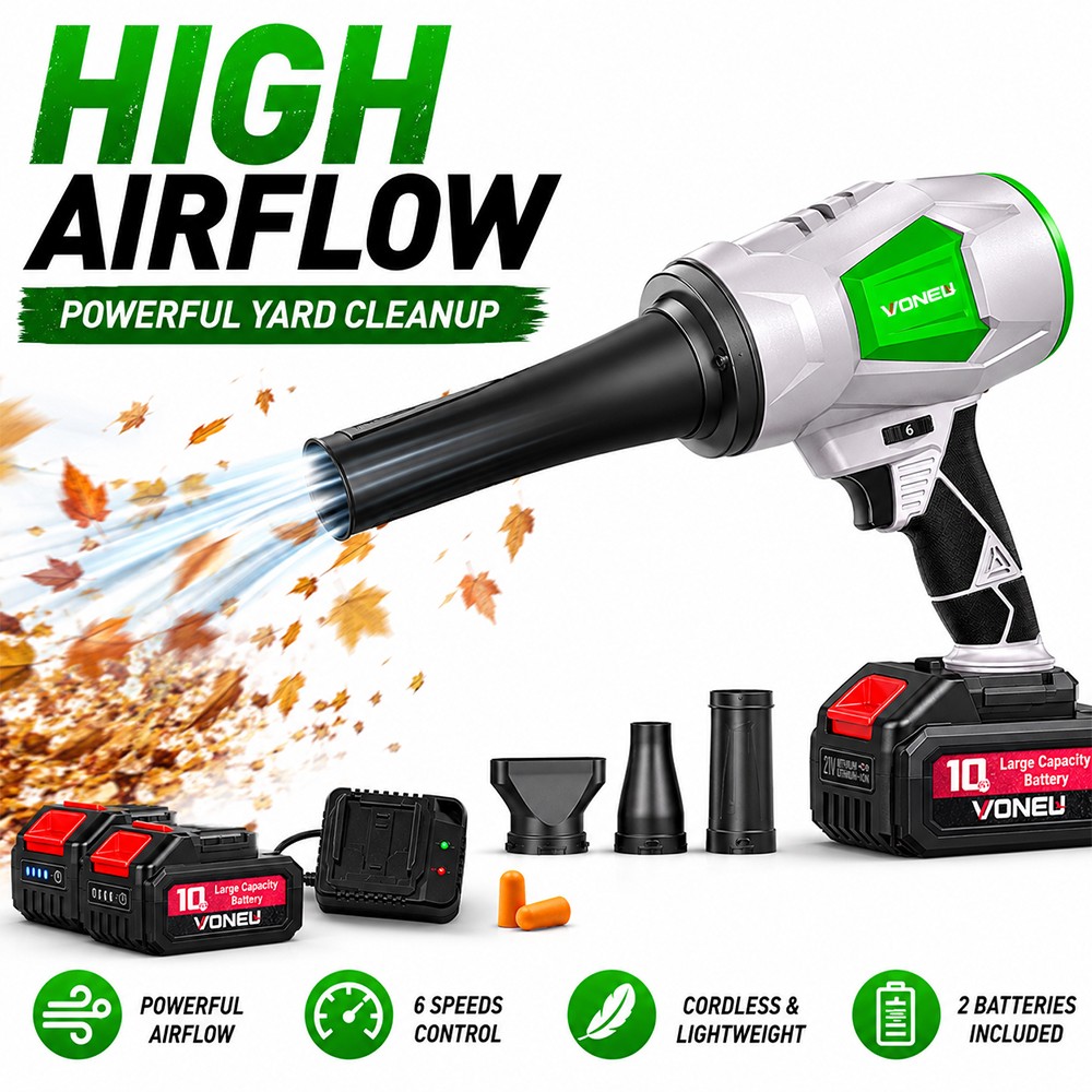 21V Electric Leaf Blower Cordless Complete Set Yard Blower with Nozzles Earplug