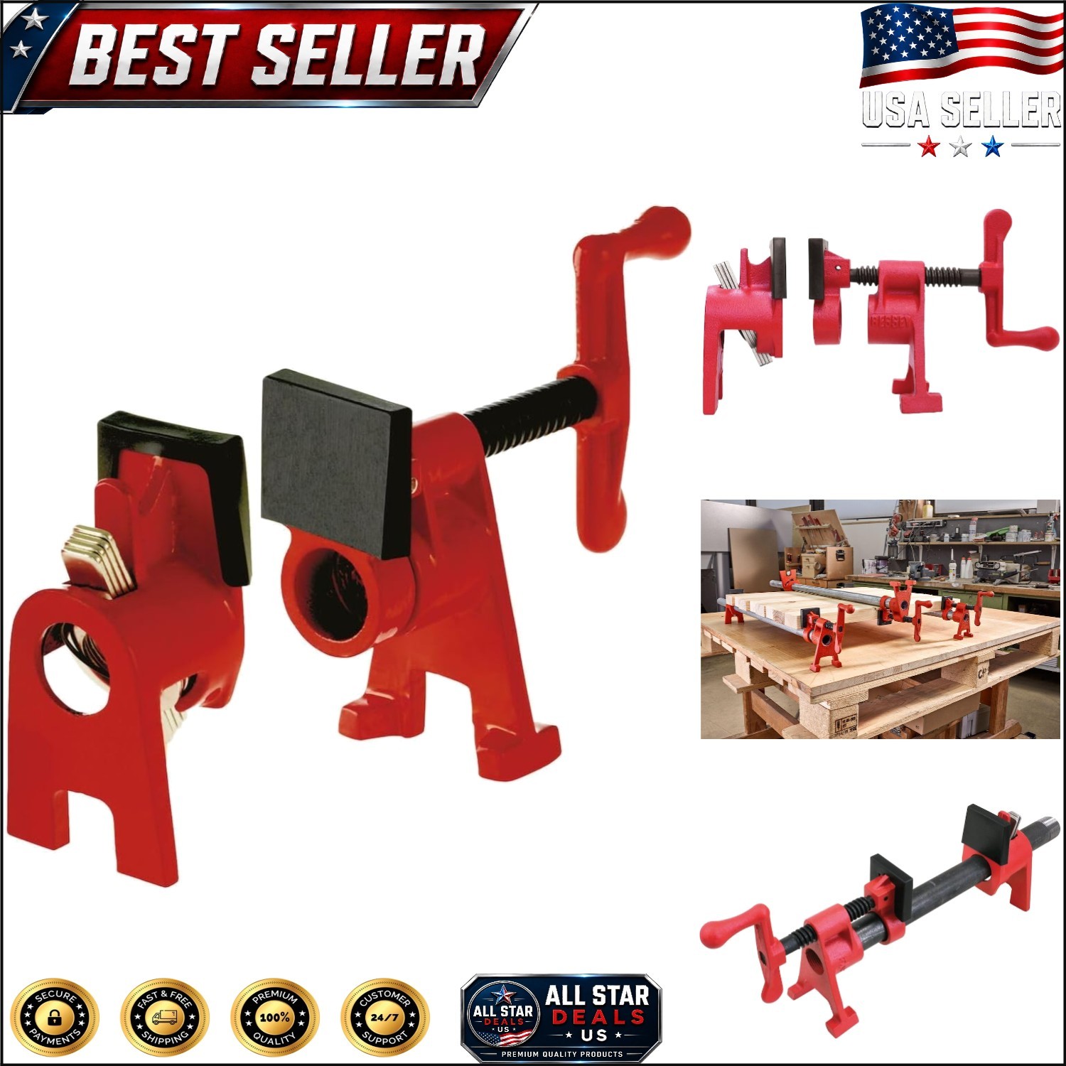 BPC-H34 3/4-Inch H Style Pipe Clamp – Durable & Easy to Assemble for Woodworking