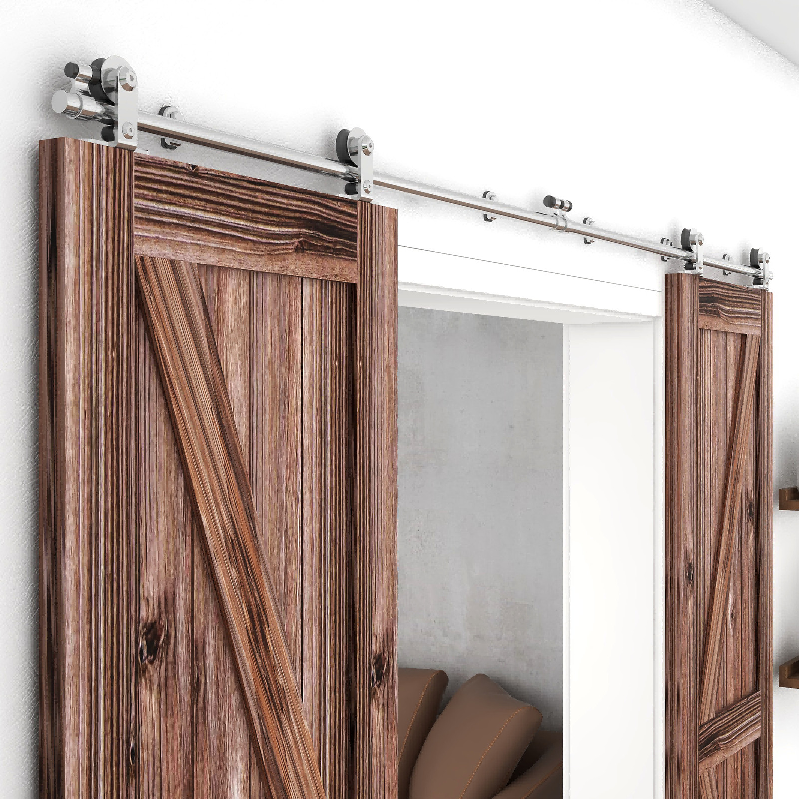 CCJH 4FT-16FT Stainless Steel Sliding Barn Door Hardware Kit Track for Wood Door