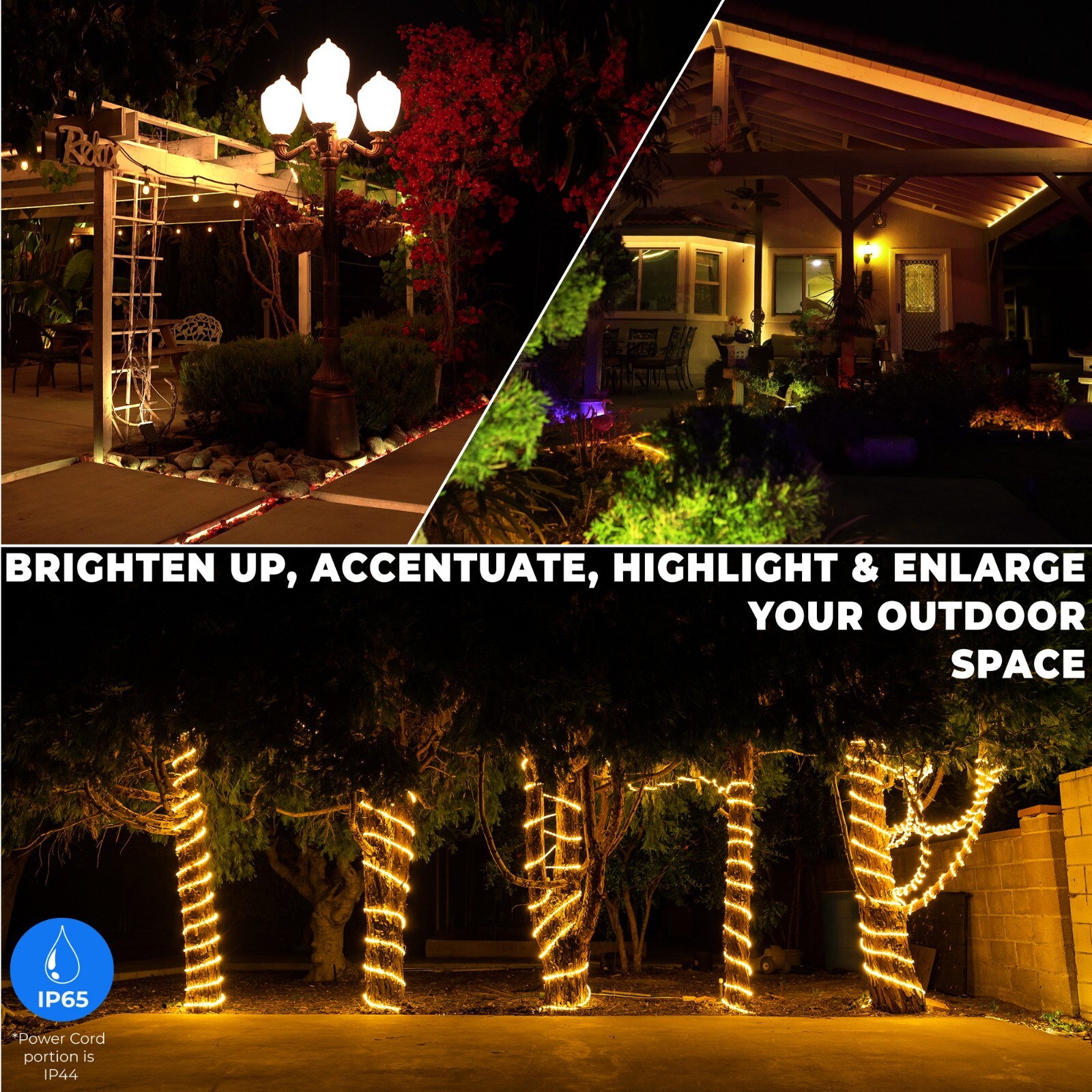 Warm White LED Rope Lighting Flexible Indoor Outdoor Christmas Extend to 300ft