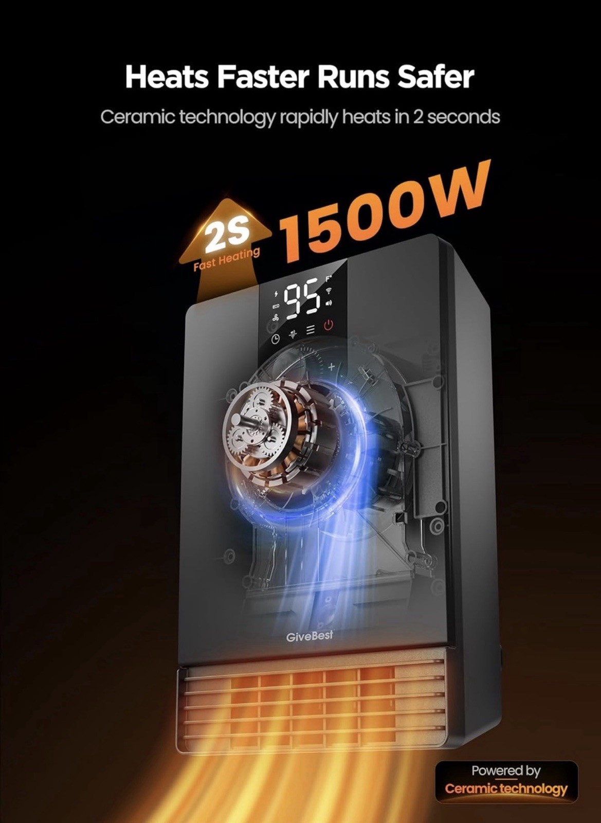 Smart Wall Heater 1500W Fast Heating w/Remote Control WiFi Enabled (GiveBest)