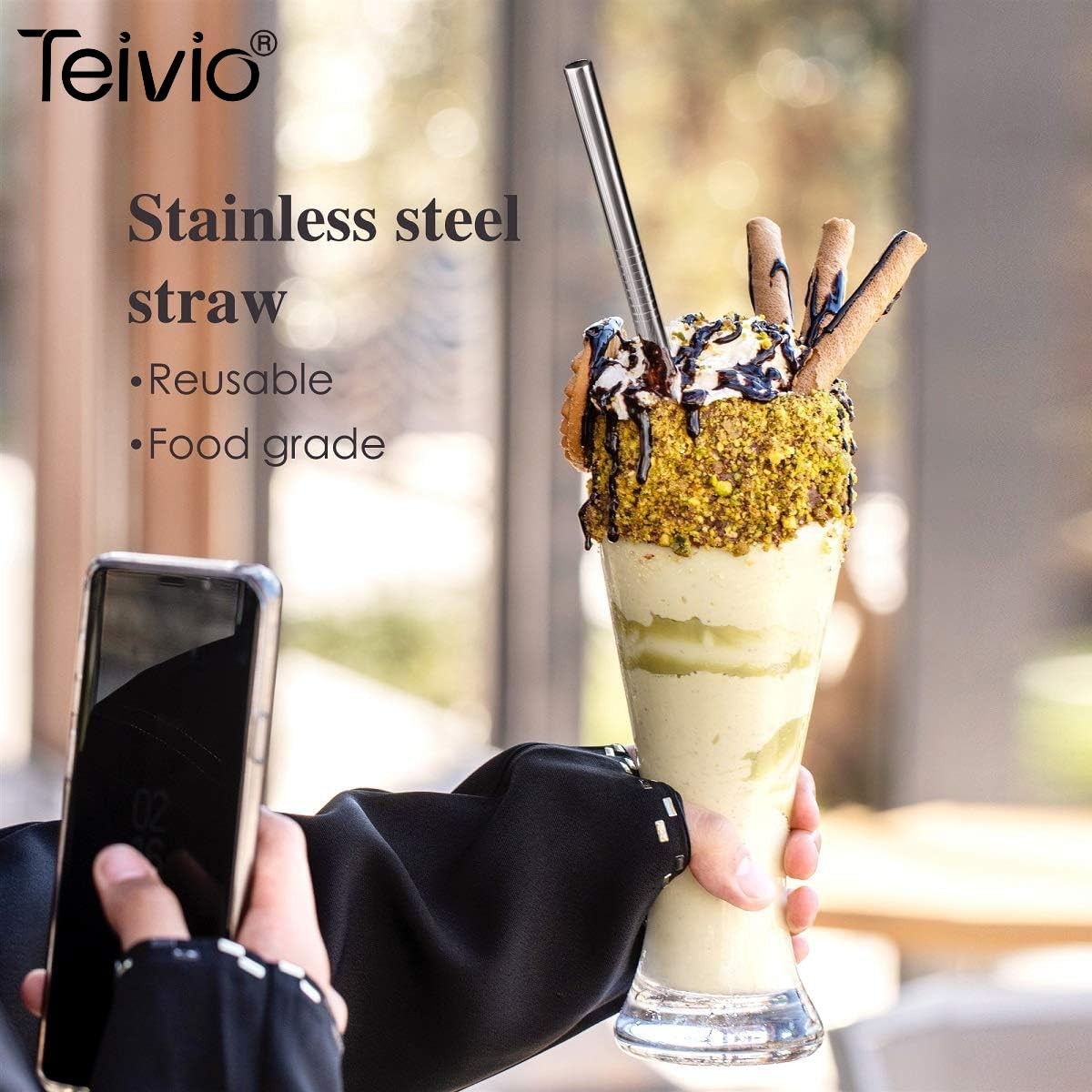 8 Piece 12 Inch Extra Long Reusable Metal Stainless Steel Thick Drinking Straws